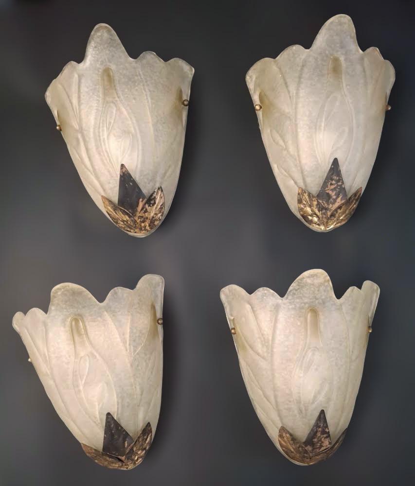 Pair of Deco Leaf Sconces, 2 Pairs Available For Sale 3
