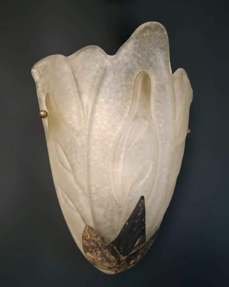 Art Deco Pair of Deco Leaf Sconces, 2 Pairs Available For Sale