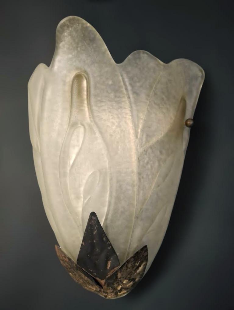 Italian Pair of Deco Leaf Sconces, 2 Pairs Available For Sale