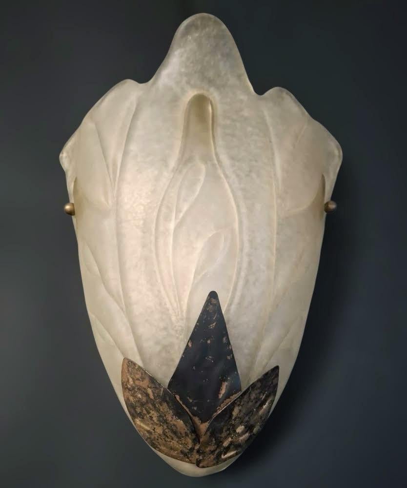 Pair of Deco Leaf Sconces, 2 Pairs Available In Good Condition For Sale In Los Angeles, CA