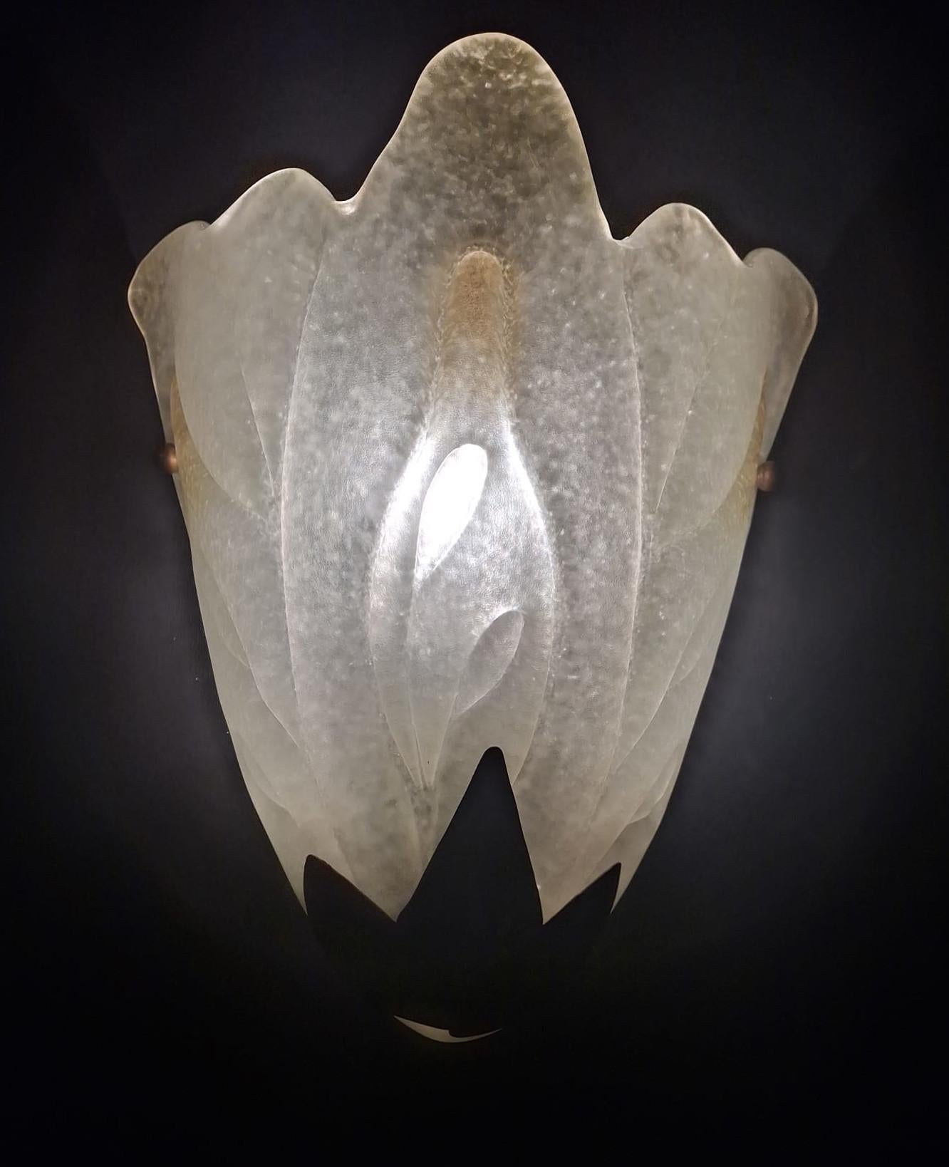 Metal Pair of Deco Leaf Sconces, 2 Pairs Available For Sale