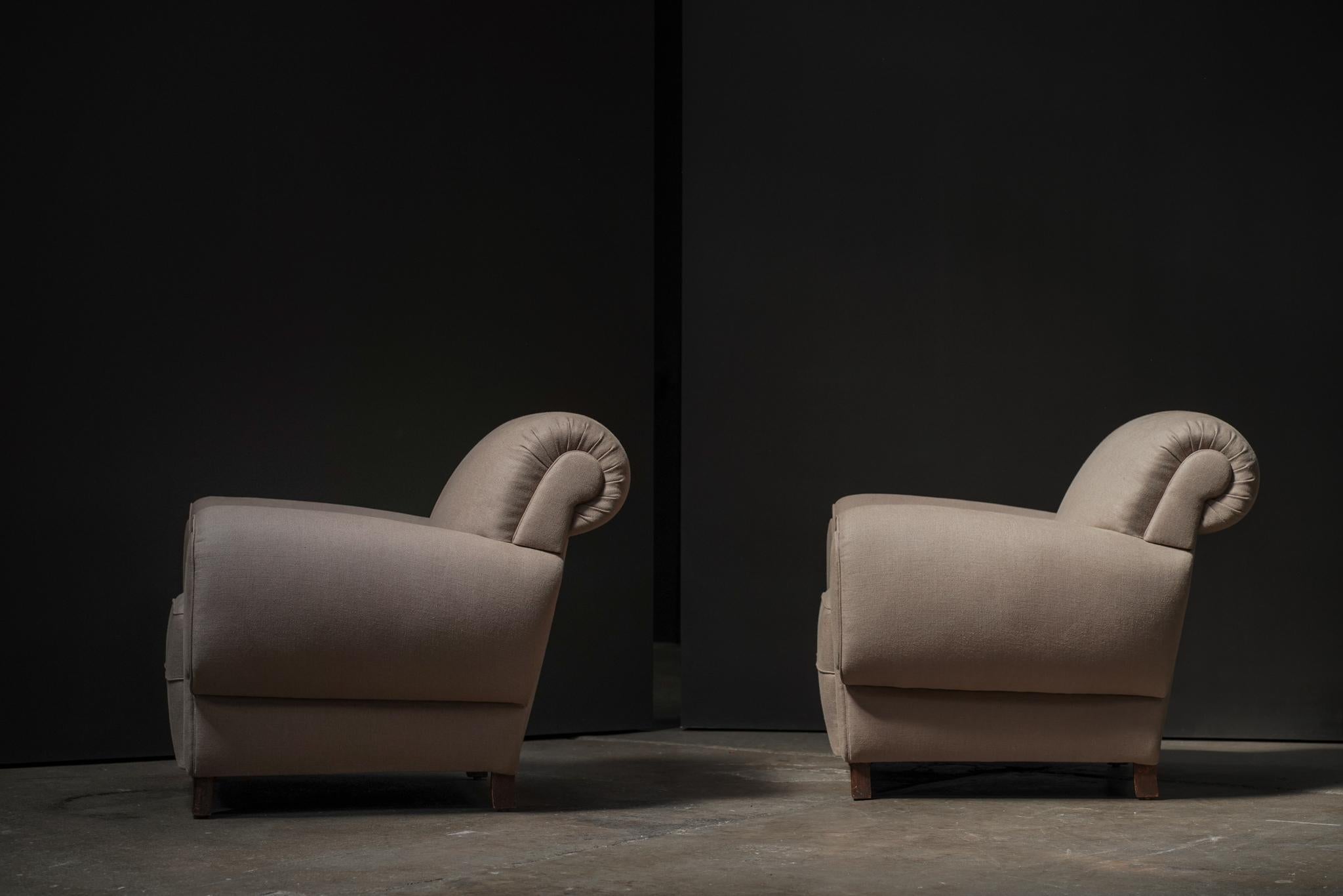 French Pair of Deco Lounge Chairs For Sale