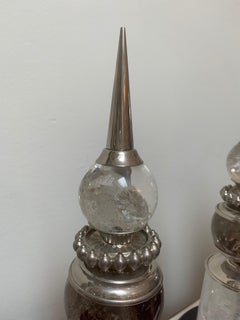 Pair of Deco Modern Spears, Polished Nickel, Rock Crystal, Marble