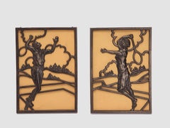 Pair of Decò plaques depicting tennis players, Austria 1930.