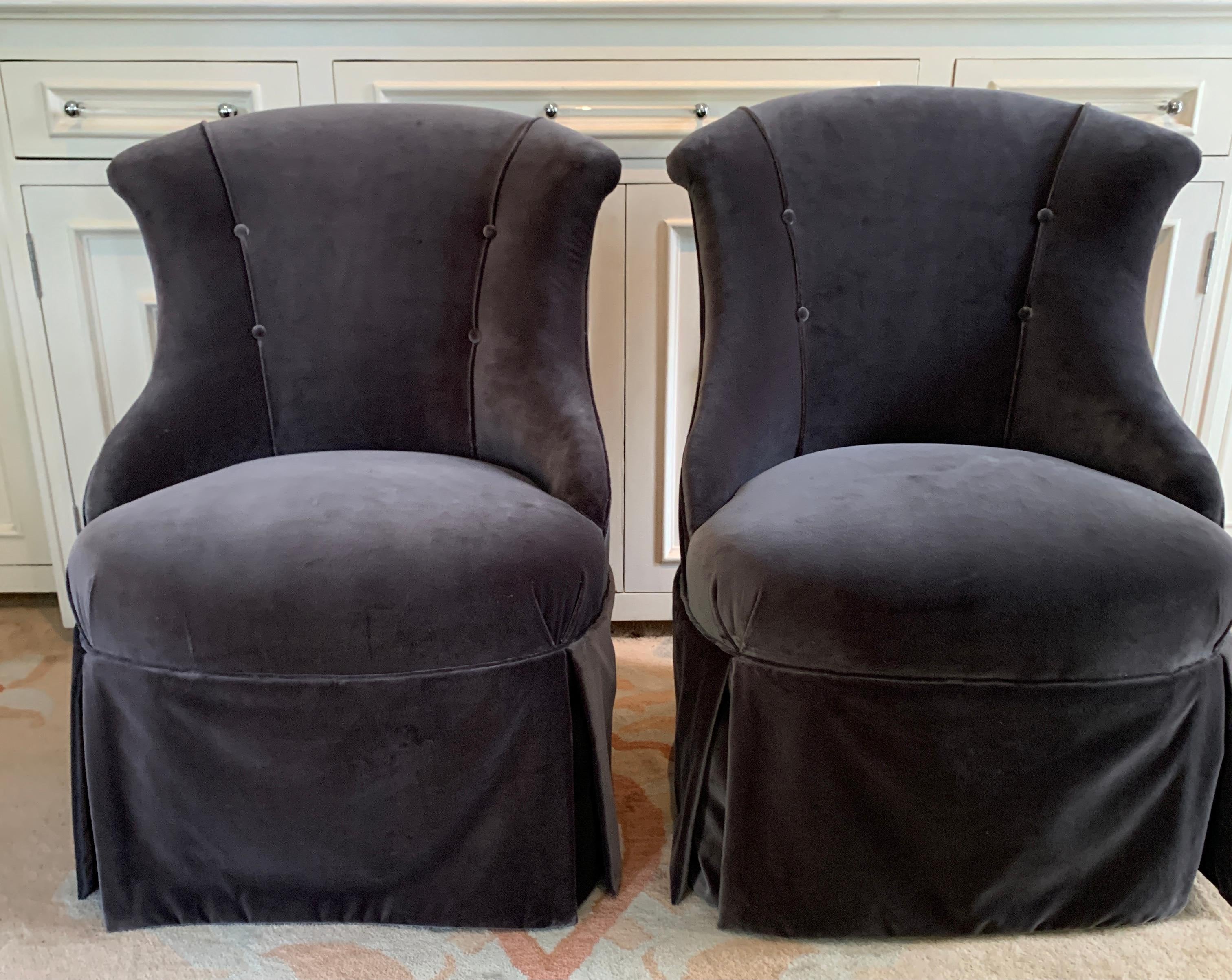 20th Century Pair of Deco Slipper Chairs Upholstered in Belgian Velvet