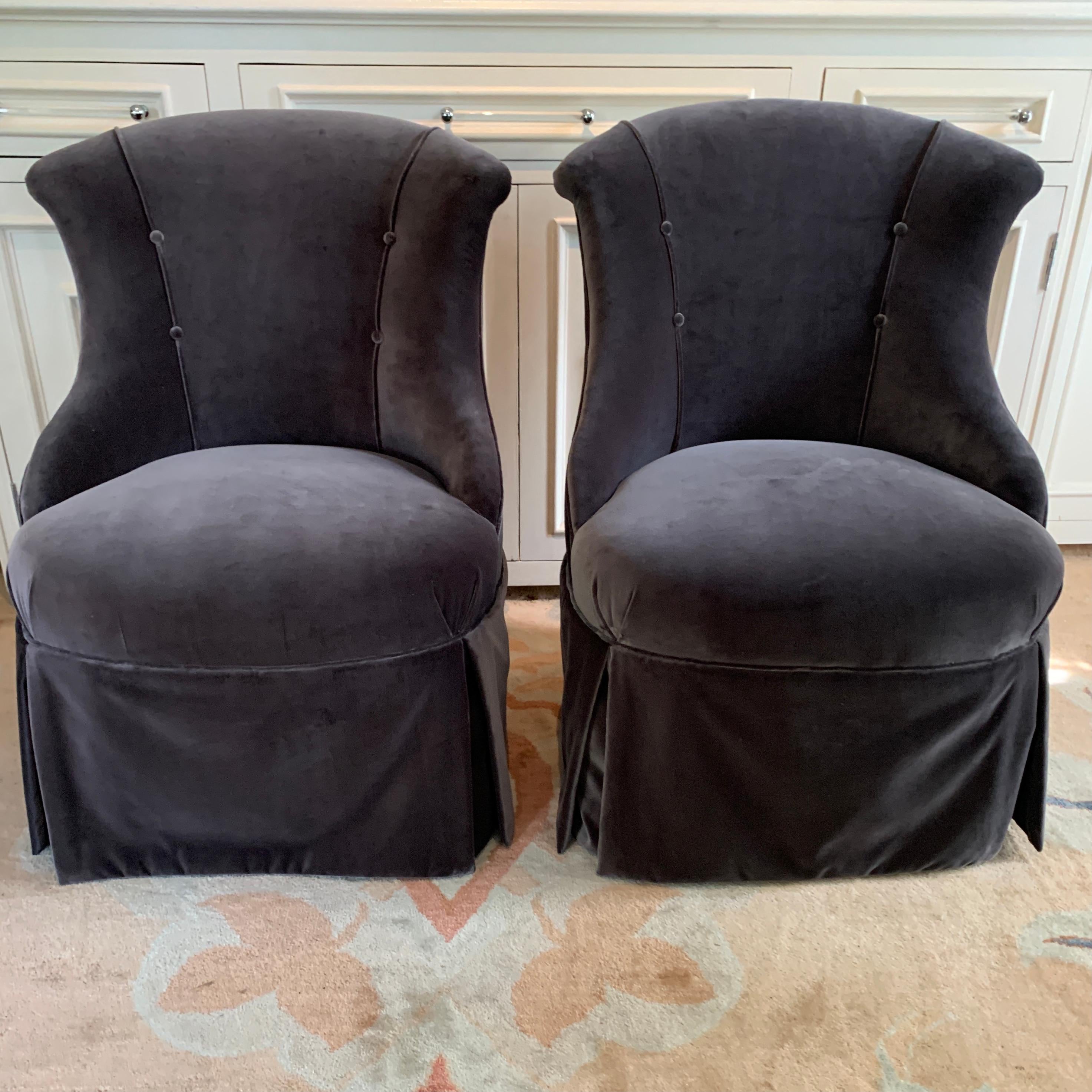 Pair of Deco Slipper Chairs Upholstered in Belgian Velvet 1