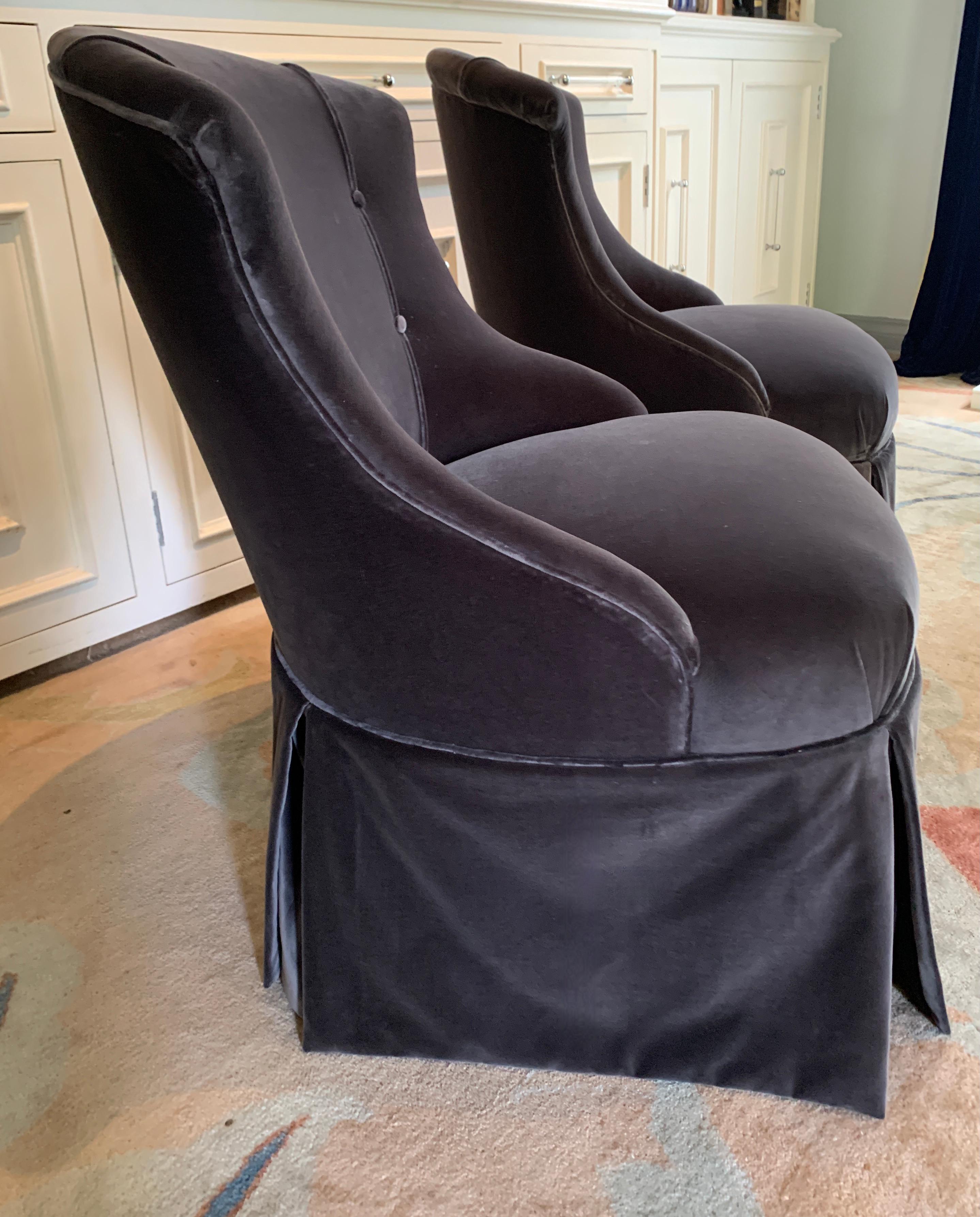 Pair of Deco Slipper Chairs Upholstered in Belgian Velvet 2