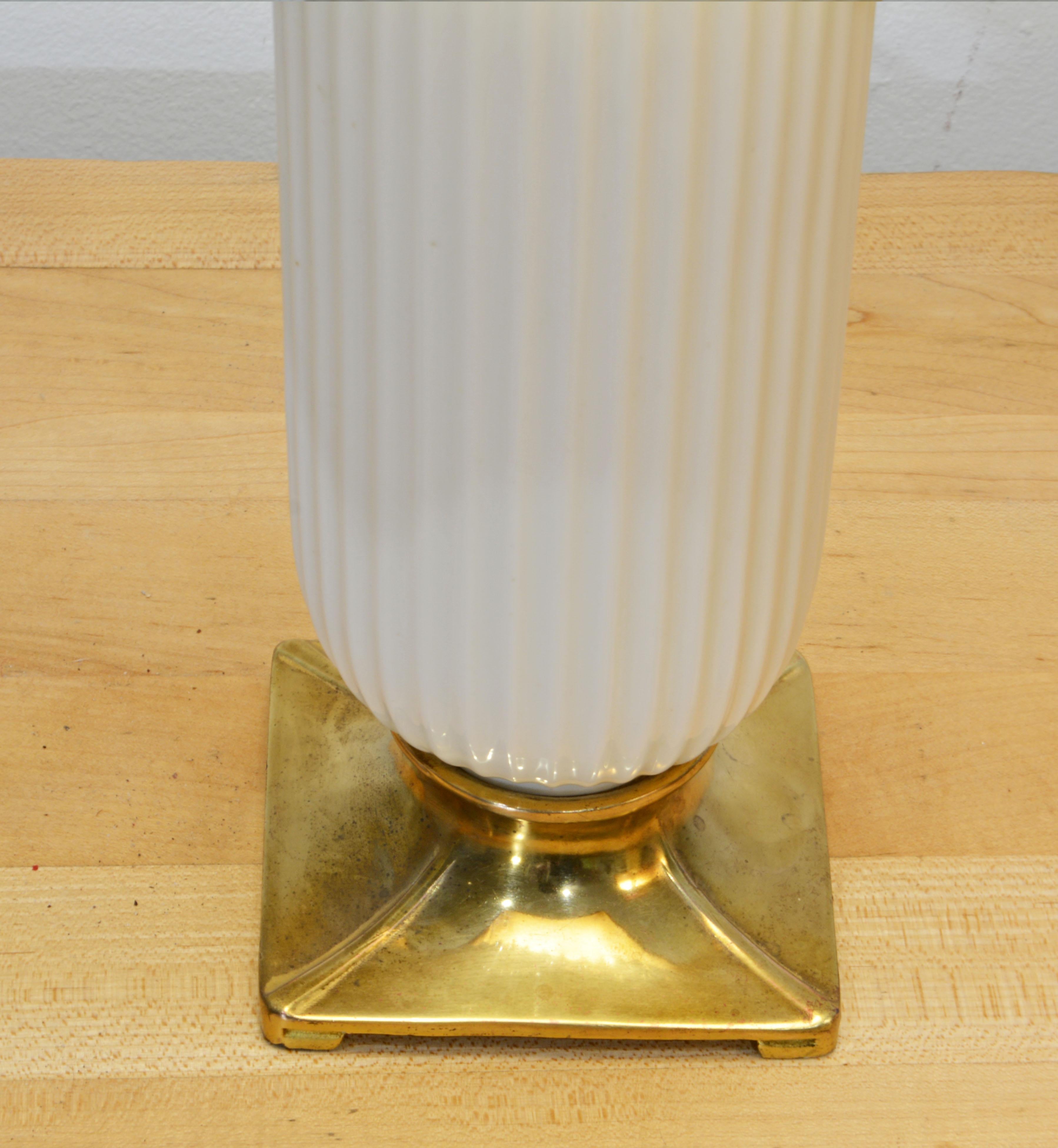 Pair of Deco Style 1950's Fluted Porcelain and Bronze Lamps by Dav Art, NY/Lenox For Sale 1