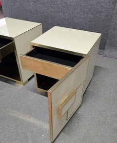 pair of deco style bedside tables in glass and brass justfurnituress