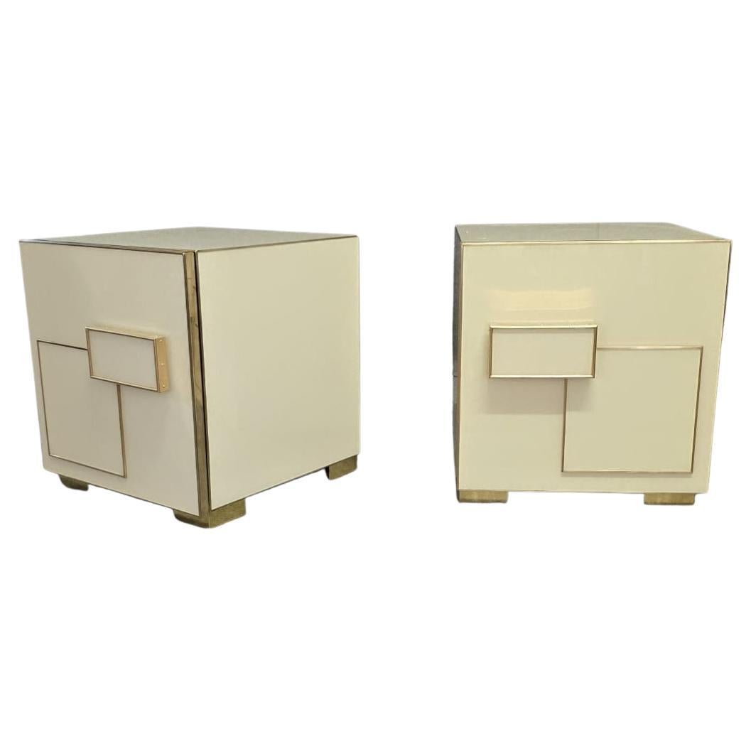 pair of deco style bedside tables in glass and brass justfurnituress