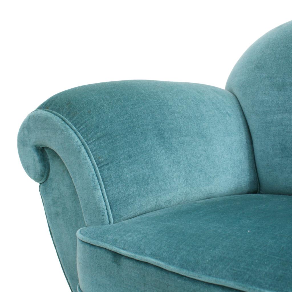 Pair of Deco Style Blue Velvet French Armchairs, France, 1920s 6