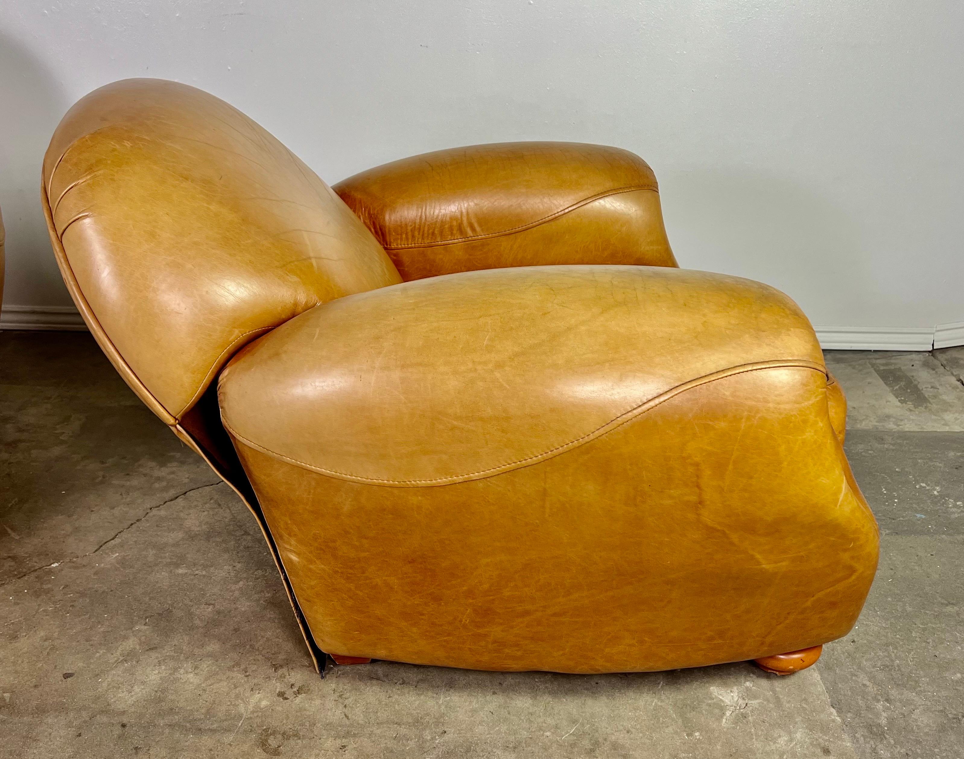 Pair of Deco Style Recliner Leather Armchairs For Sale at 1stDibs
