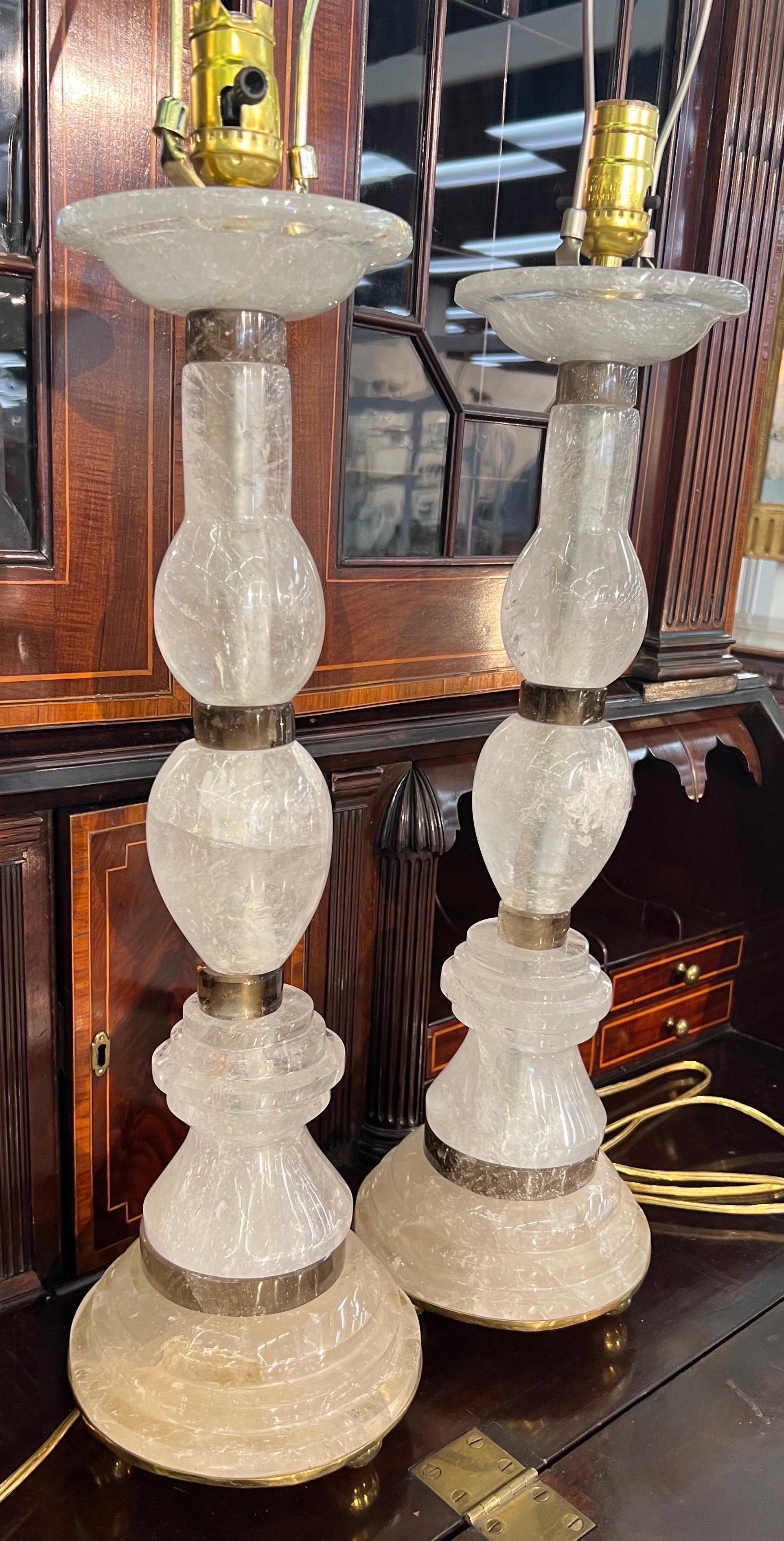 Pair of Deco style Rock crystal lamps  For Sale 4