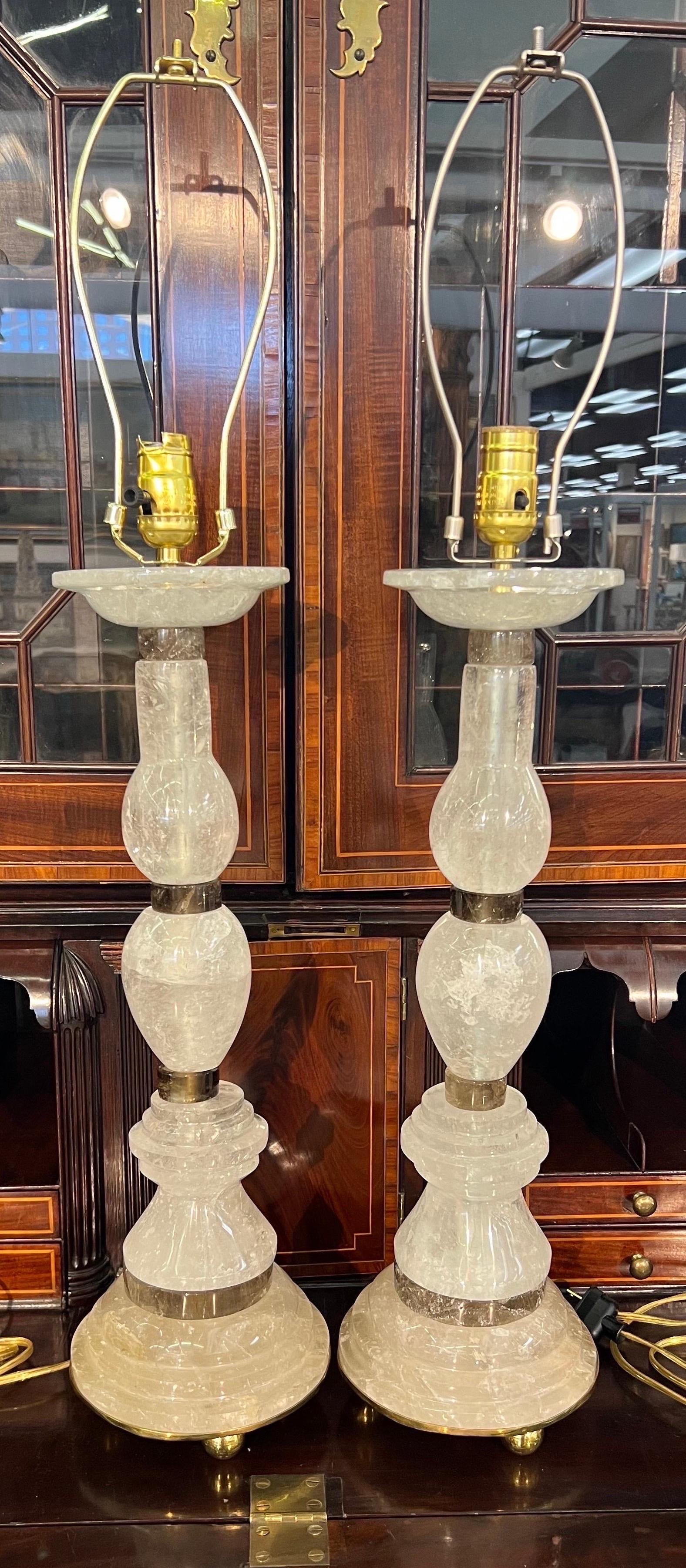 Pair of Deco style Rock crystal lamps  For Sale 5