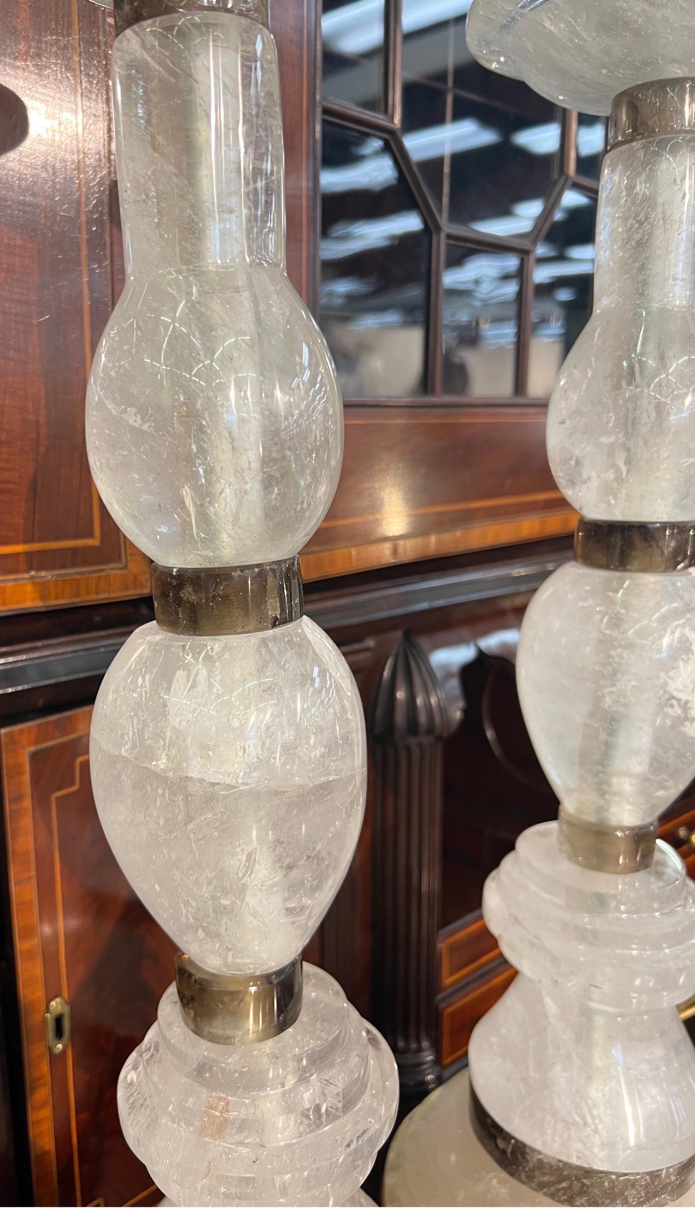 Pair of Deco style Rock crystal lamps  For Sale 1