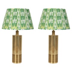 Pair of Deco Style Vintage Brass Cylindrical Table Lamps