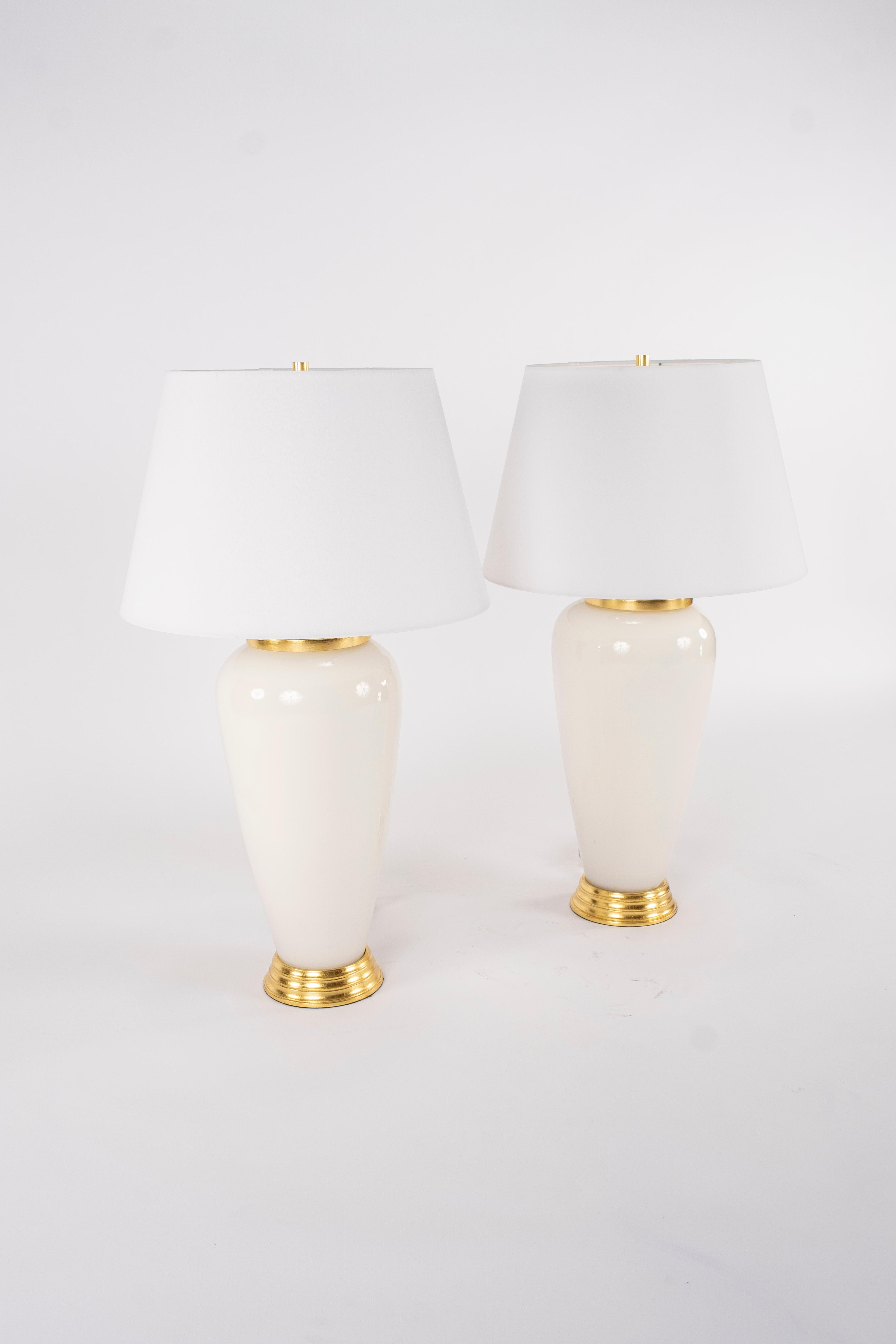 Pair of Deco Style White Glass Lamps In New Condition For Sale In Houston, TX