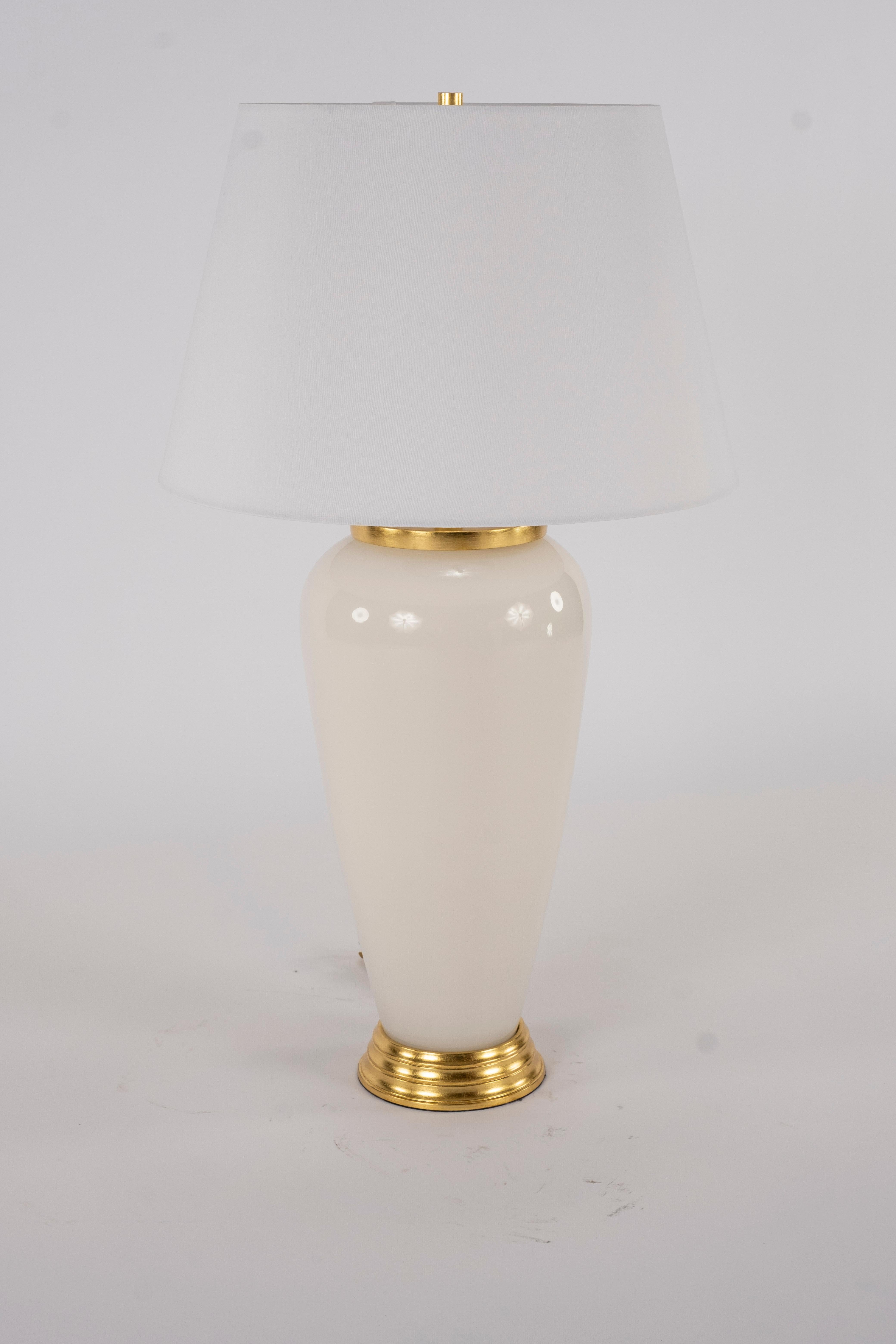 Contemporary Pair of Deco Style White Glass Lamps For Sale