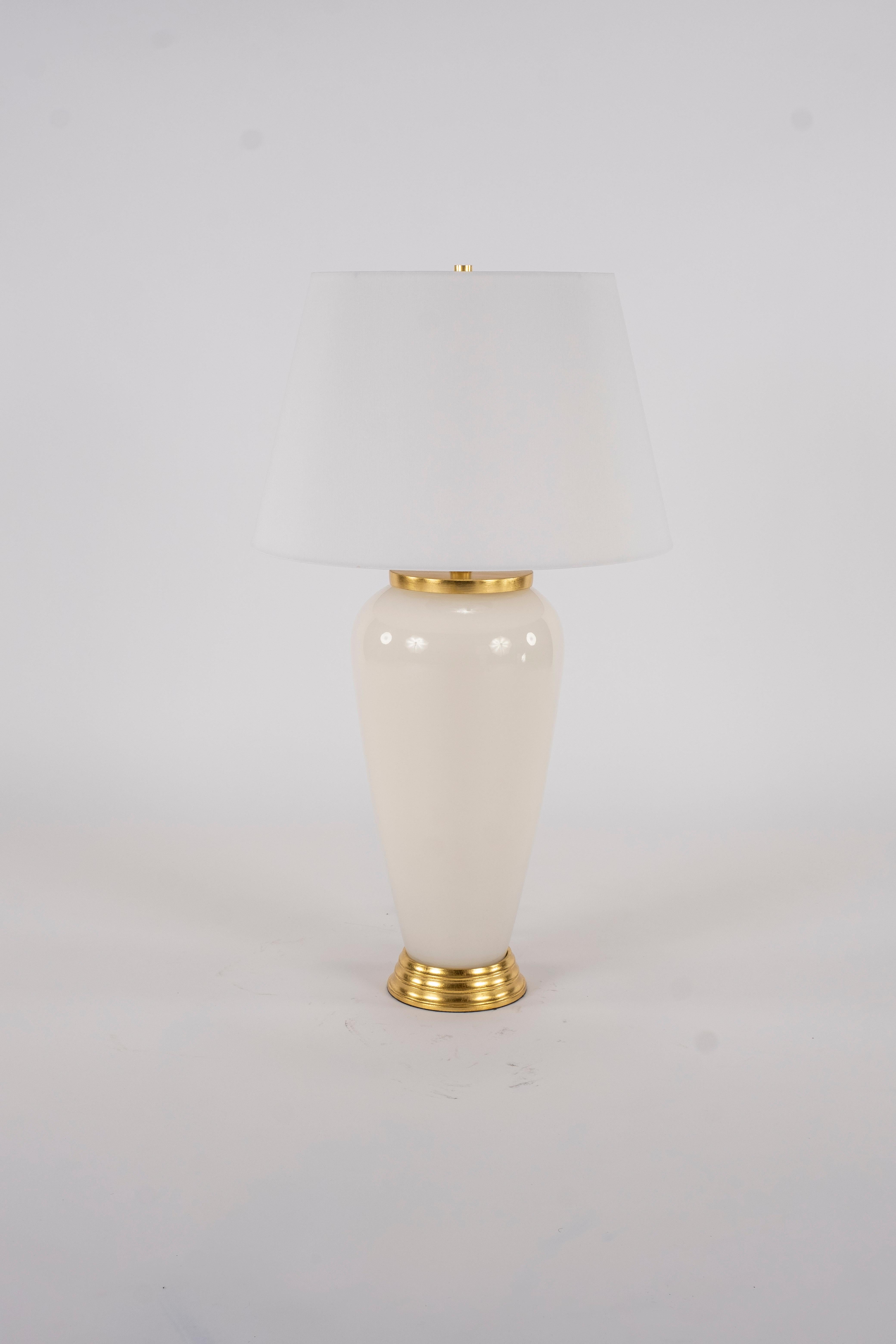 Wood Pair of Deco Style White Glass Lamps For Sale