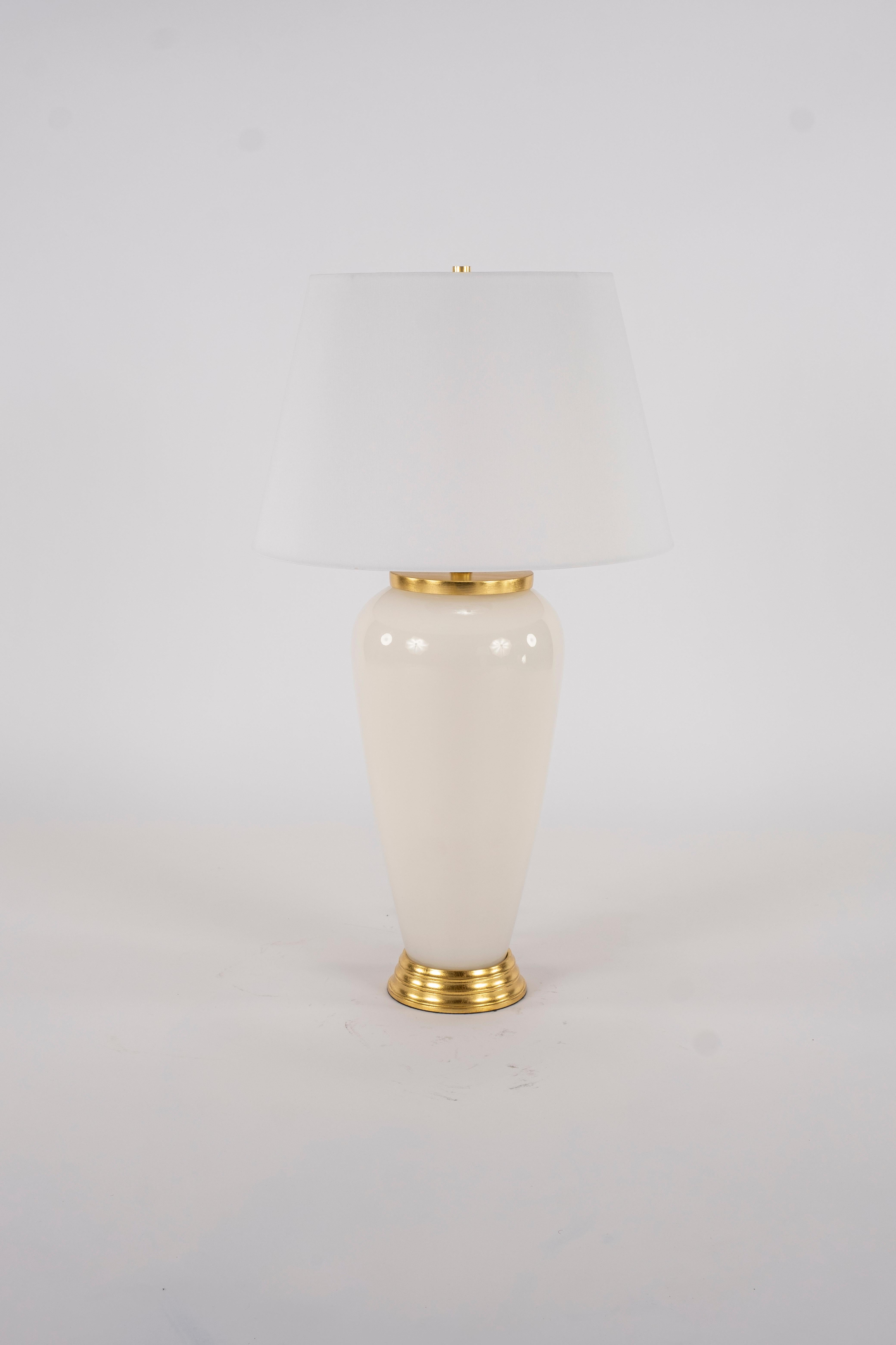 Pair of Deco Style White Glass Lamps For Sale 1