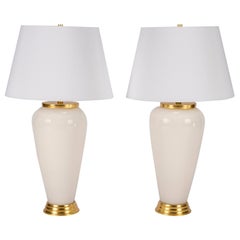 Pair of Deco Style White Glass Lamps