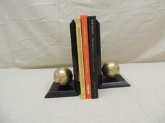 Pair of Deco Style Wood Bookends with Gold Leaf Spheres