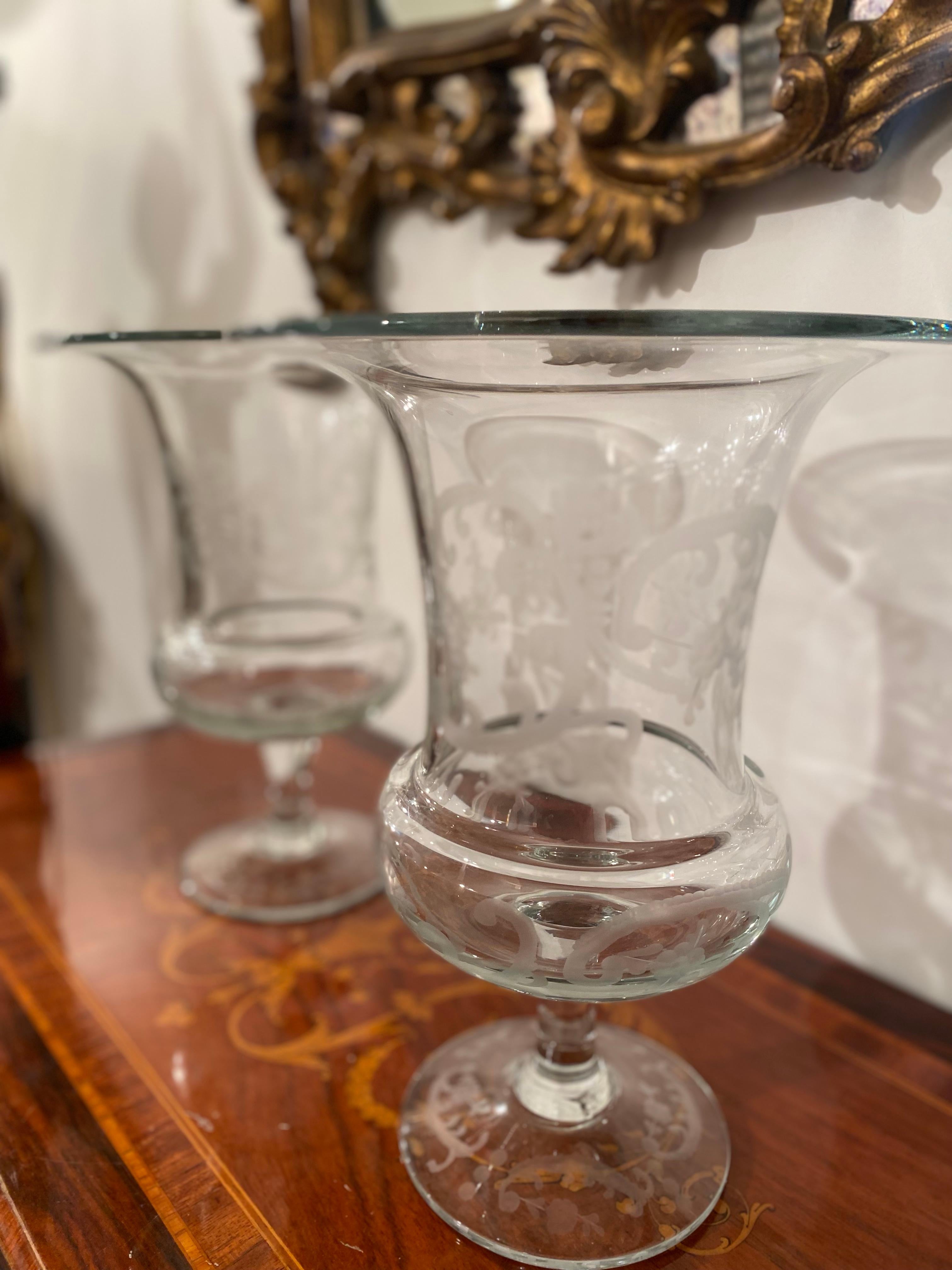 Late 20th Century Pair of decorated glass vases  For Sale