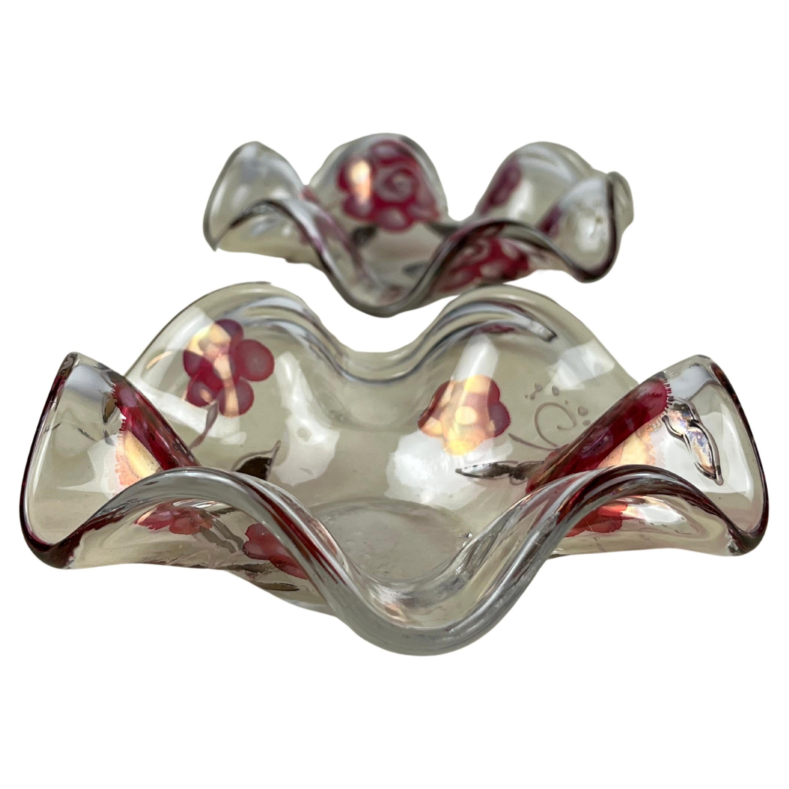 Pair of Decorated Murano Crystal Ashtrays/pocket trays, Italy, 1960s For Sale