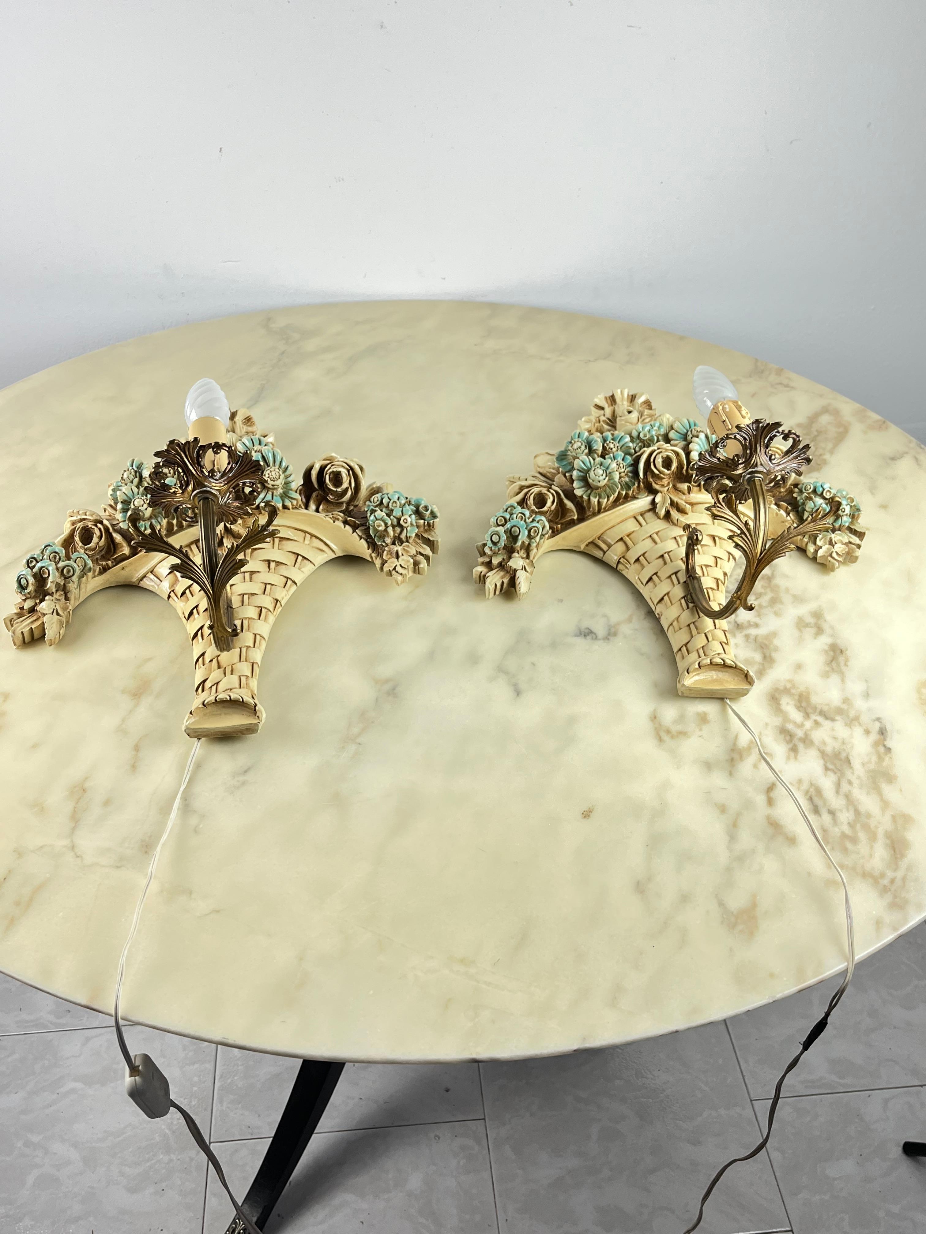 Other Pair of Decorated Venetian Wall Lights, Italy, 1960s For Sale