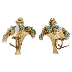 Vintage Pair of Decorated Venetian Wall Lights, Italy, 1960s