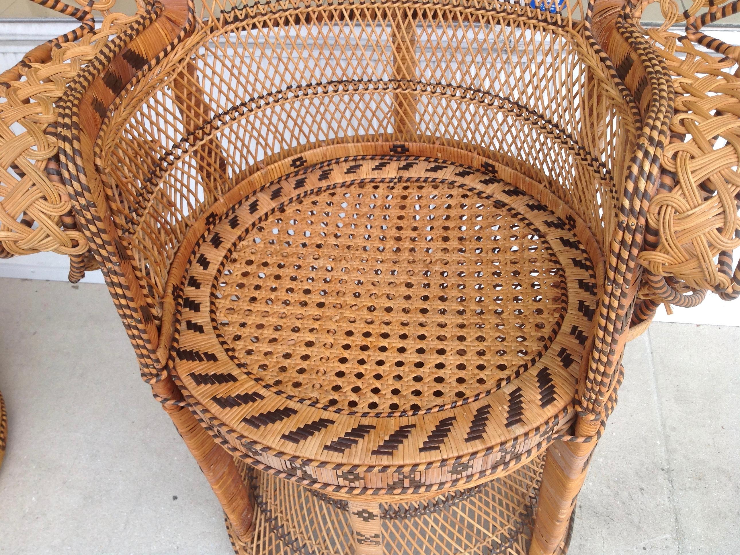 Pair of Decorated Woven Rattan Peacock Chairs 4
