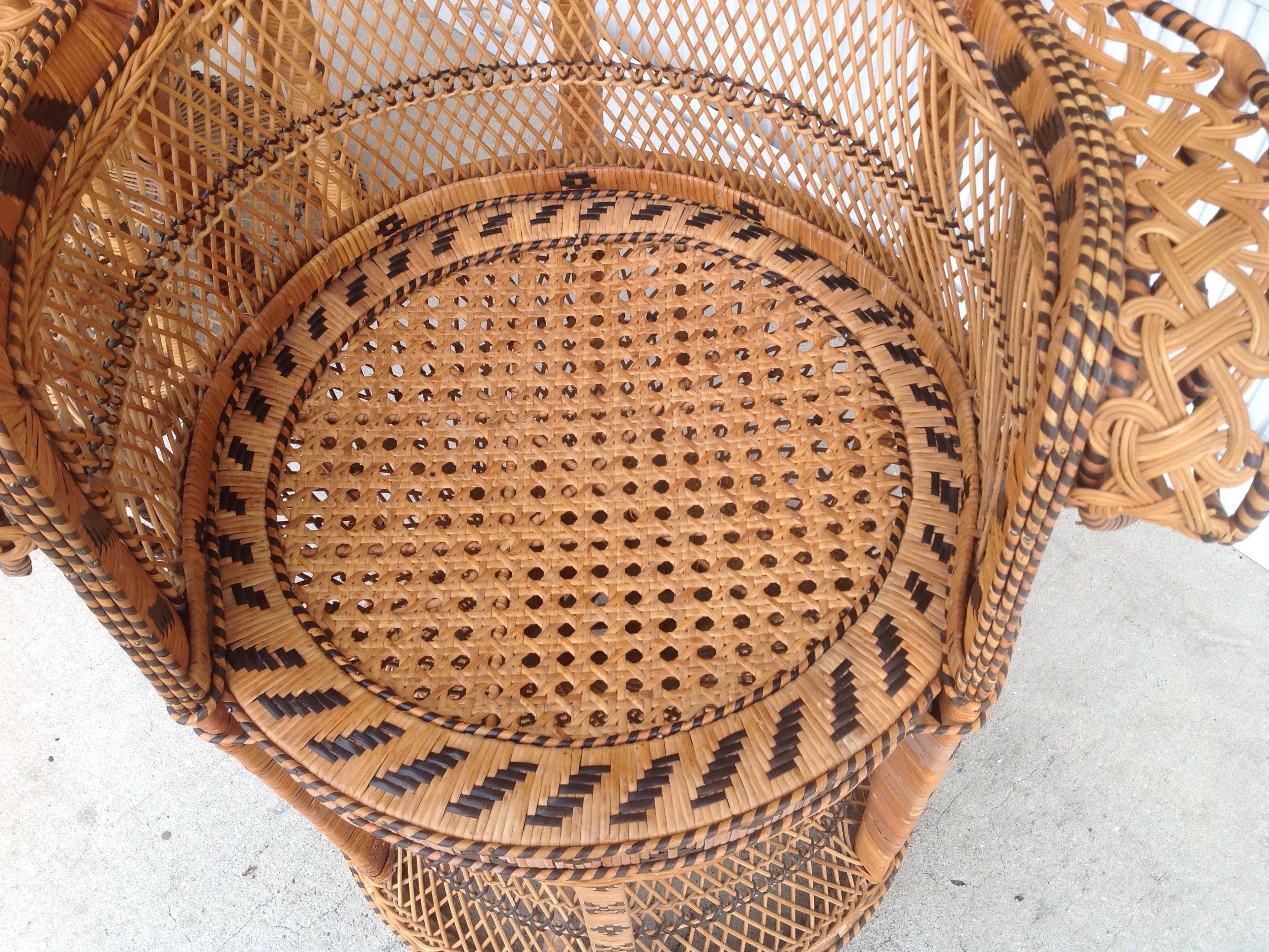 Pair of Decorated Woven Rattan Peacock Chairs 5
