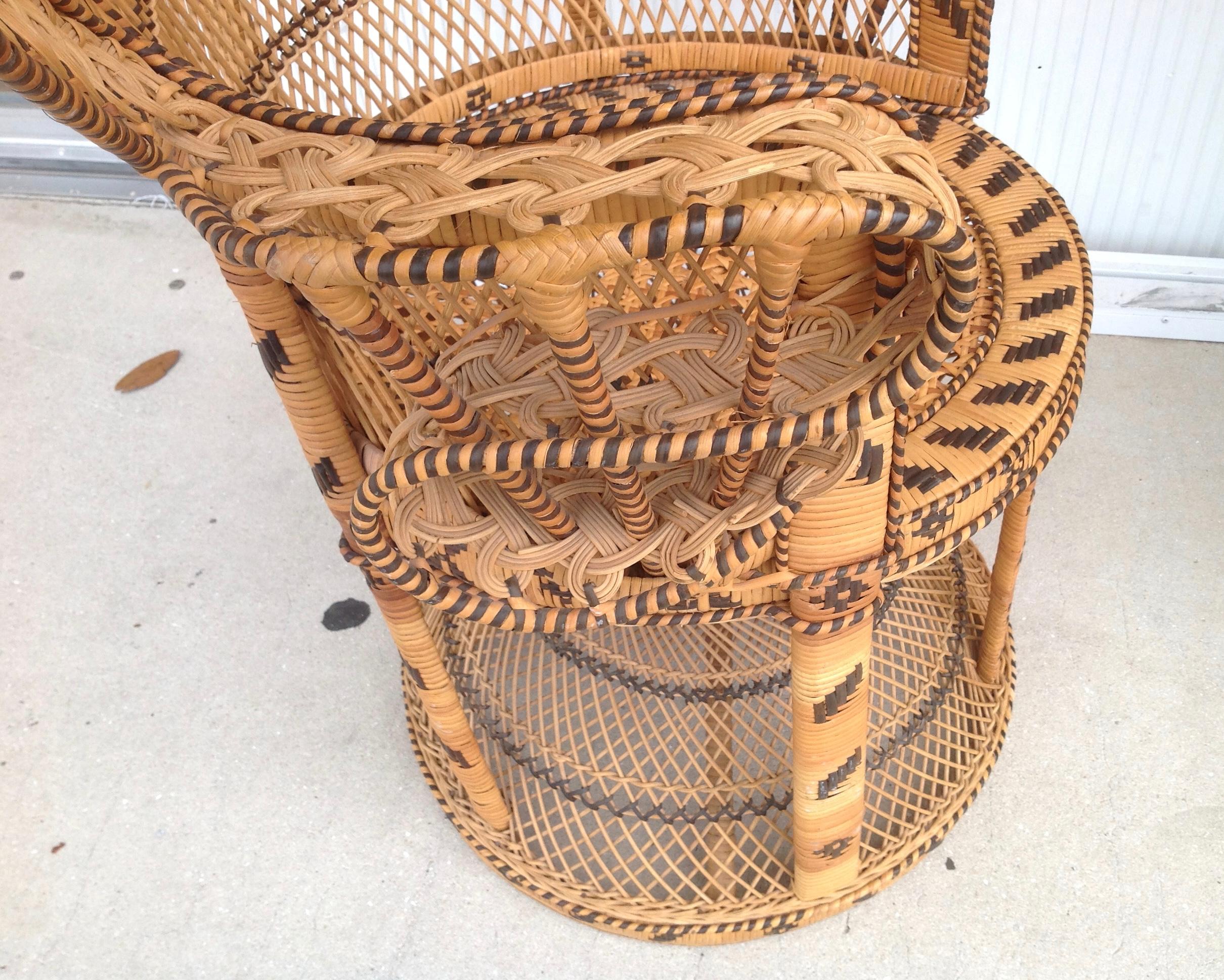 Pair of Decorated Woven Rattan Peacock Chairs 7