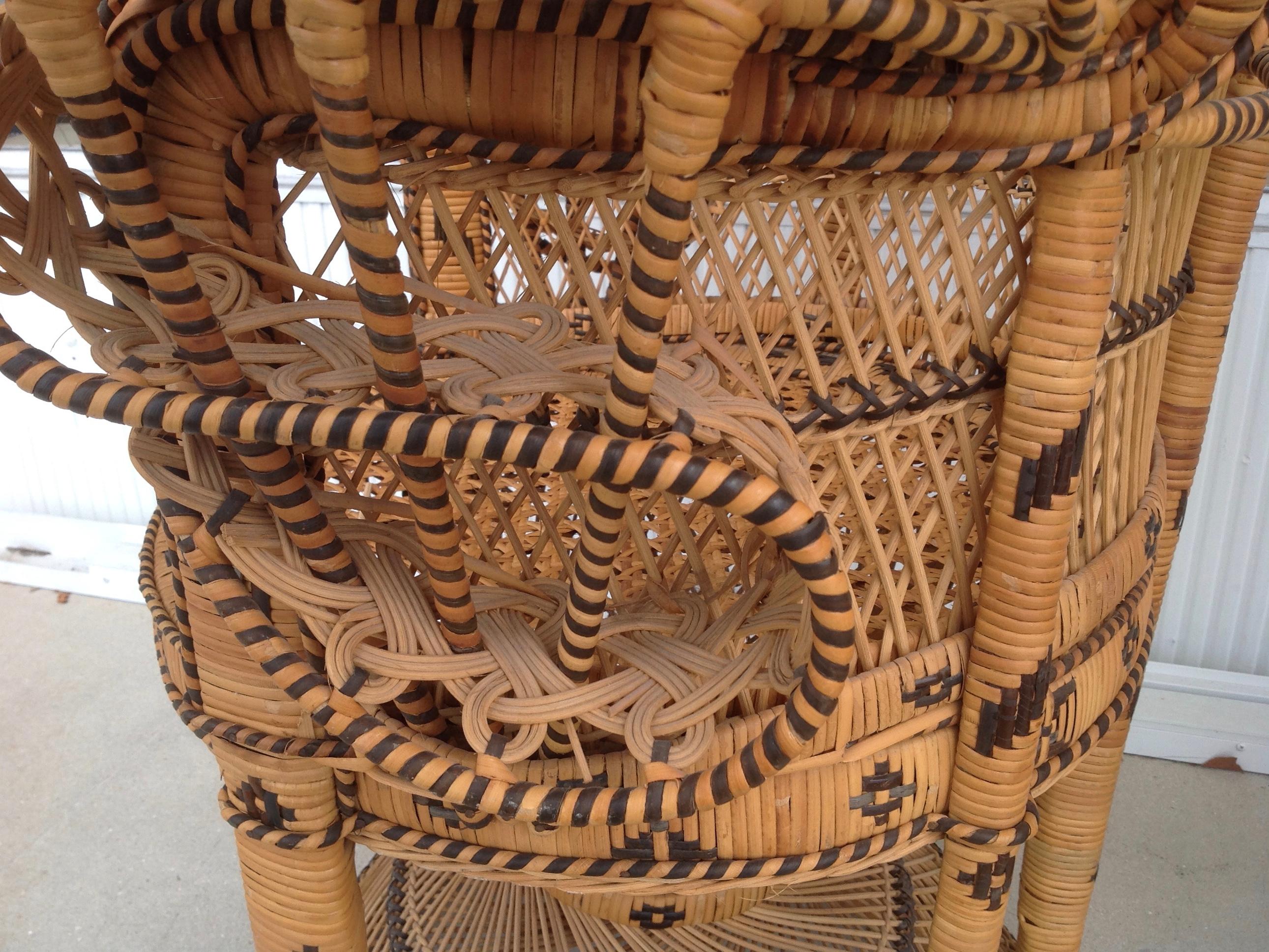 Pair of Decorated Woven Rattan Peacock Chairs 8
