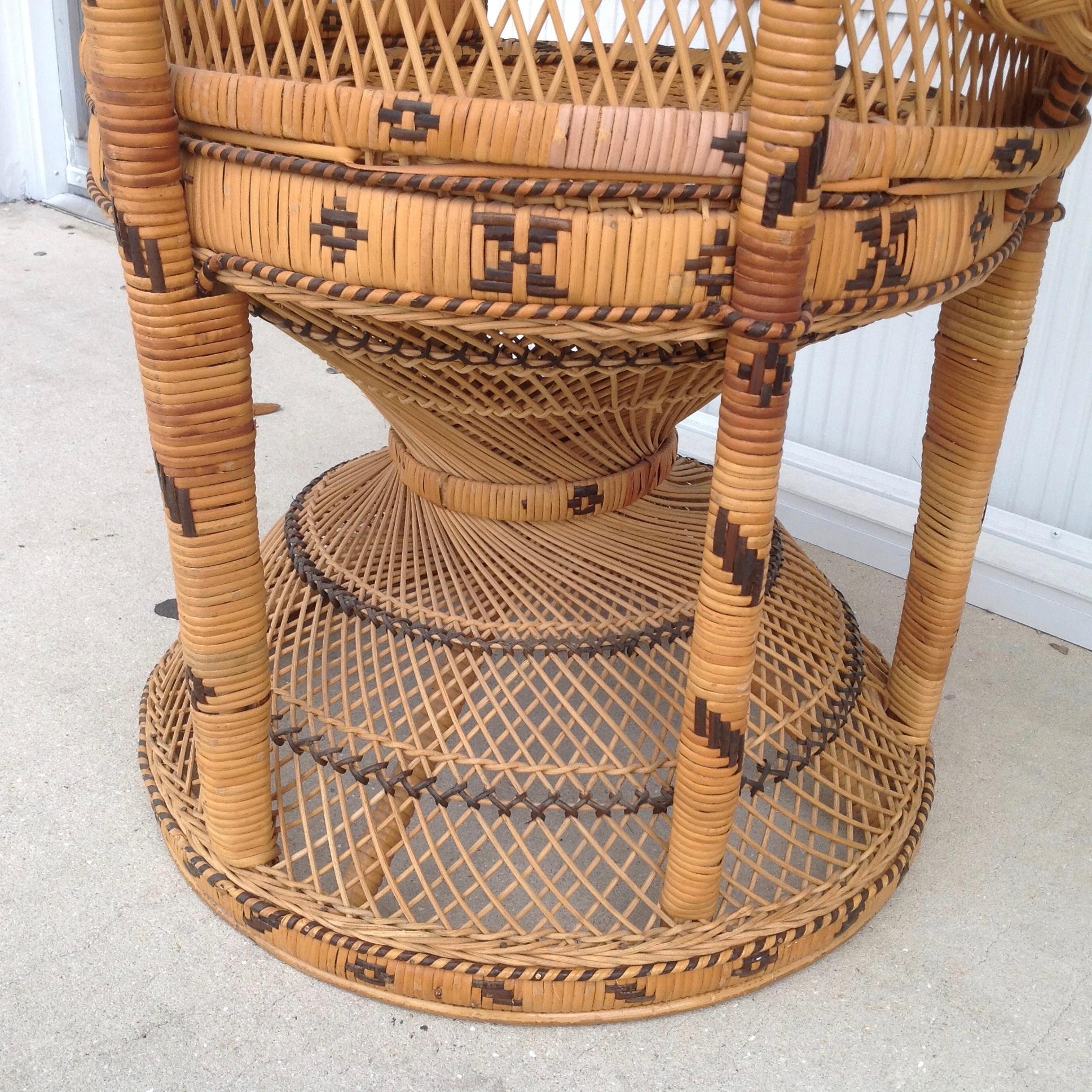 Pair of Decorated Woven Rattan Peacock Chairs 9