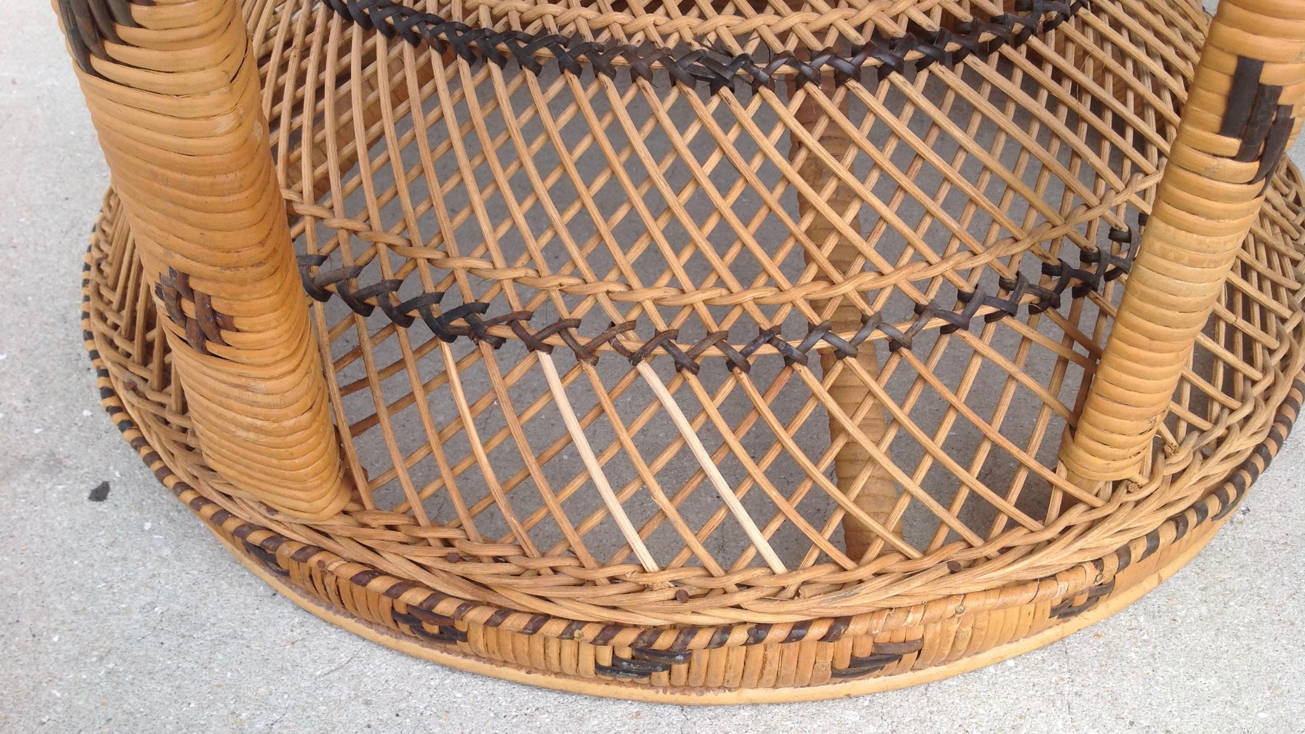 Pair of Decorated Woven Rattan Peacock Chairs 11