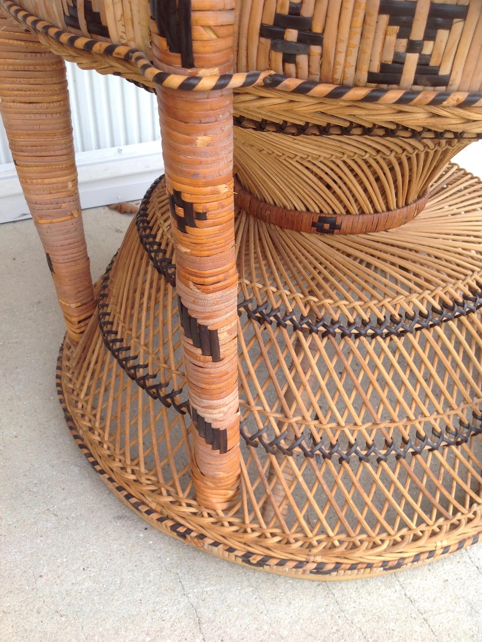 Pair of Decorated Woven Rattan Peacock Chairs 12