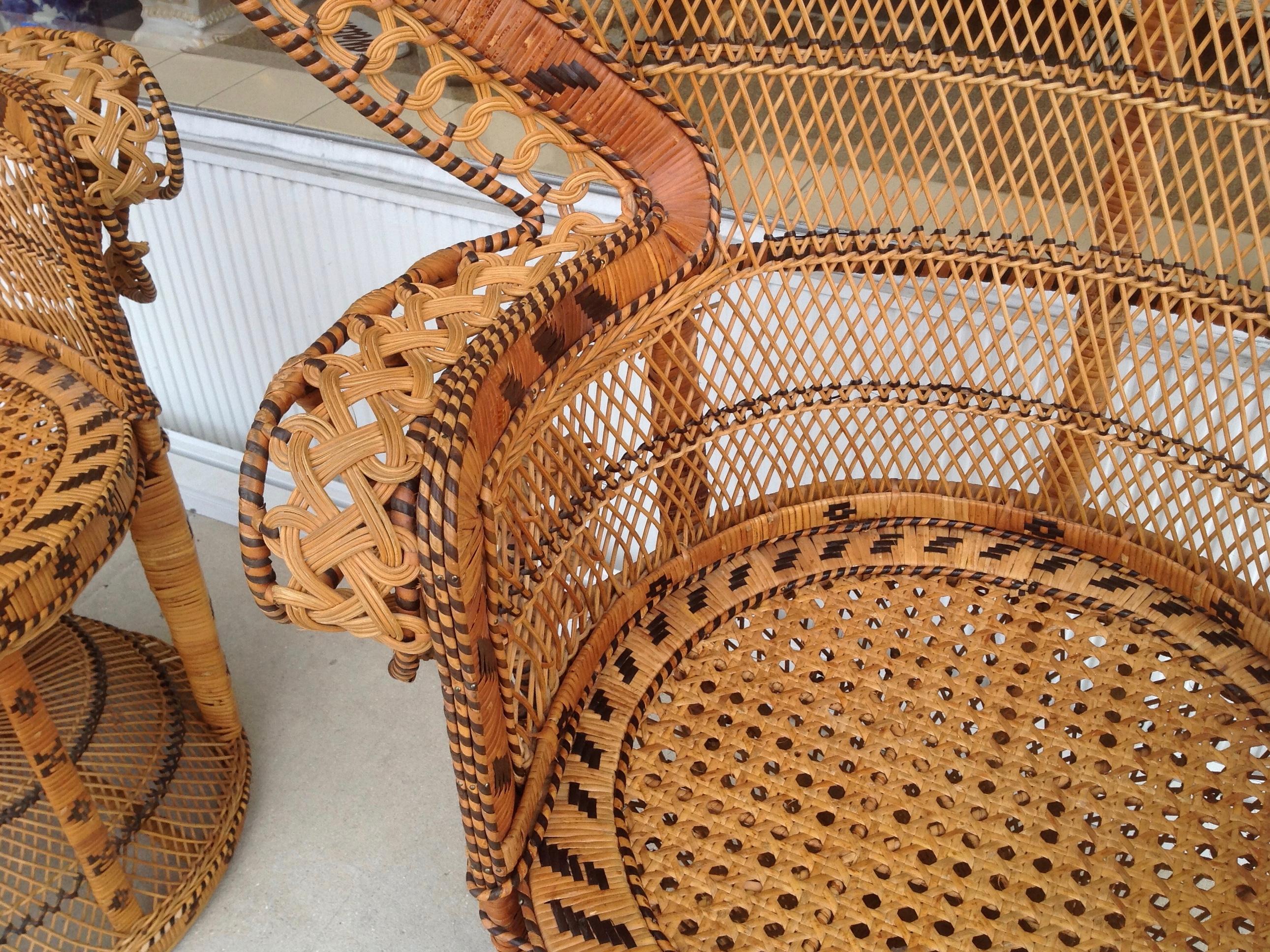 Pair of Decorated Woven Rattan Peacock Chairs 3