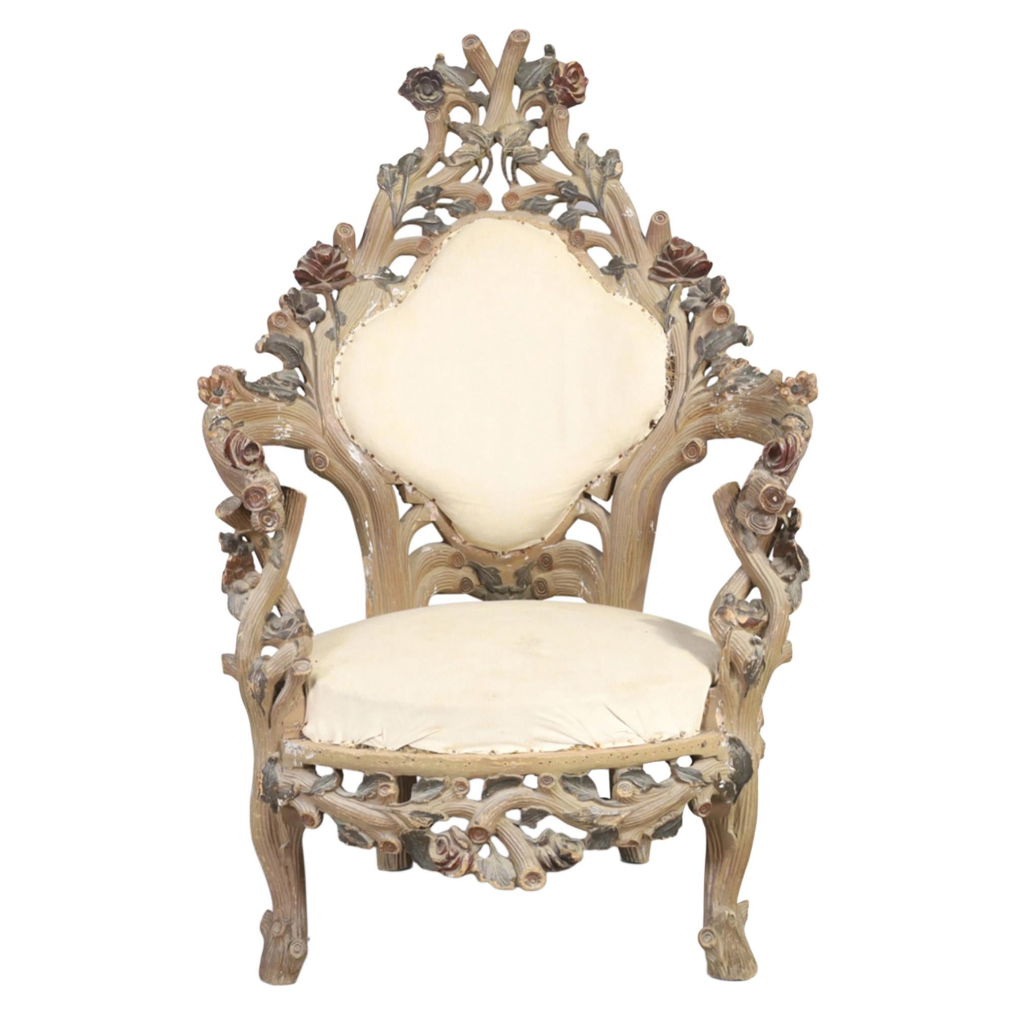 Rococo Pair of Decorative 1950s Italian Carved Wood Armchairs