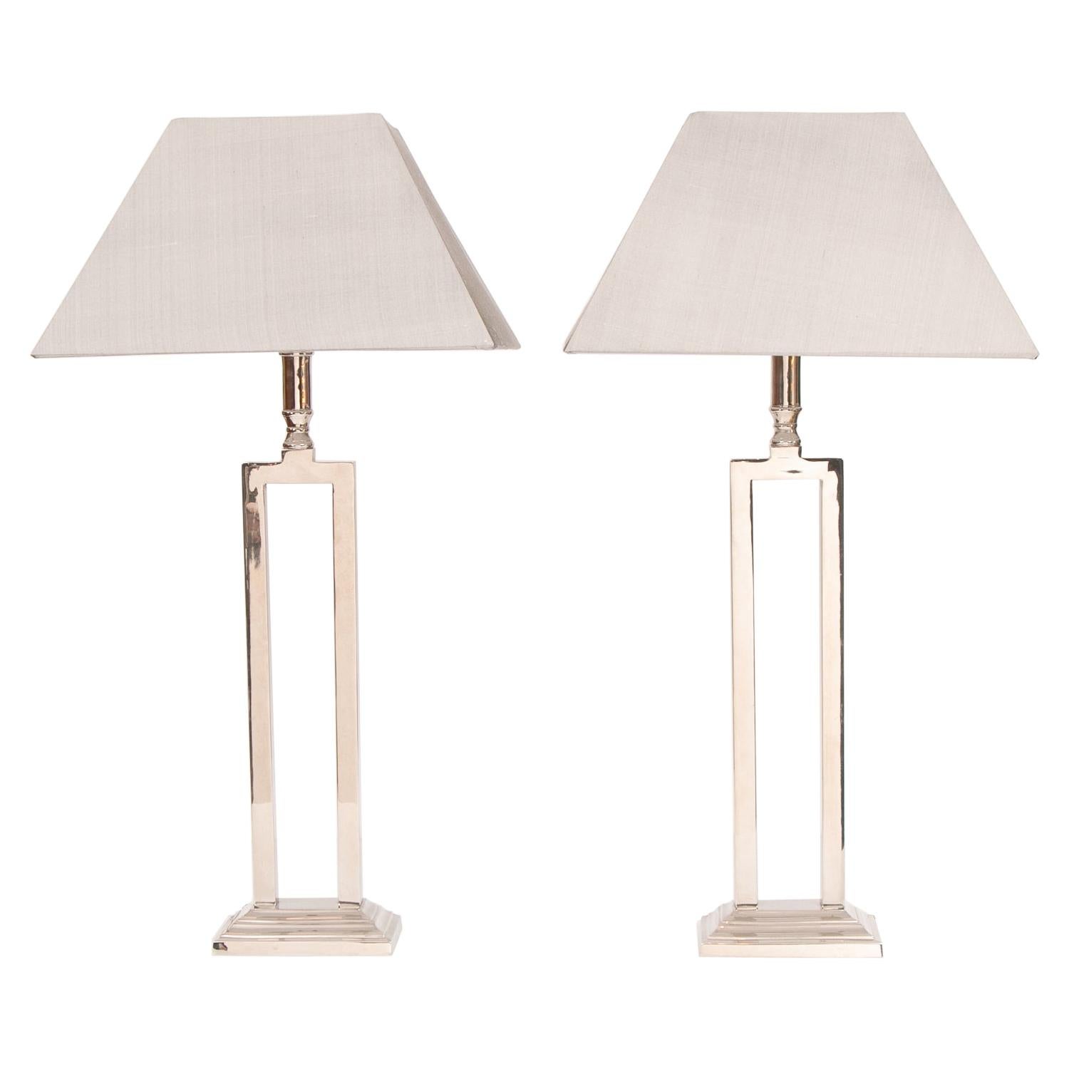 Pair of Decorative 1970s Chrome Side or Bedside Table Lamps Inc New Silk Shades