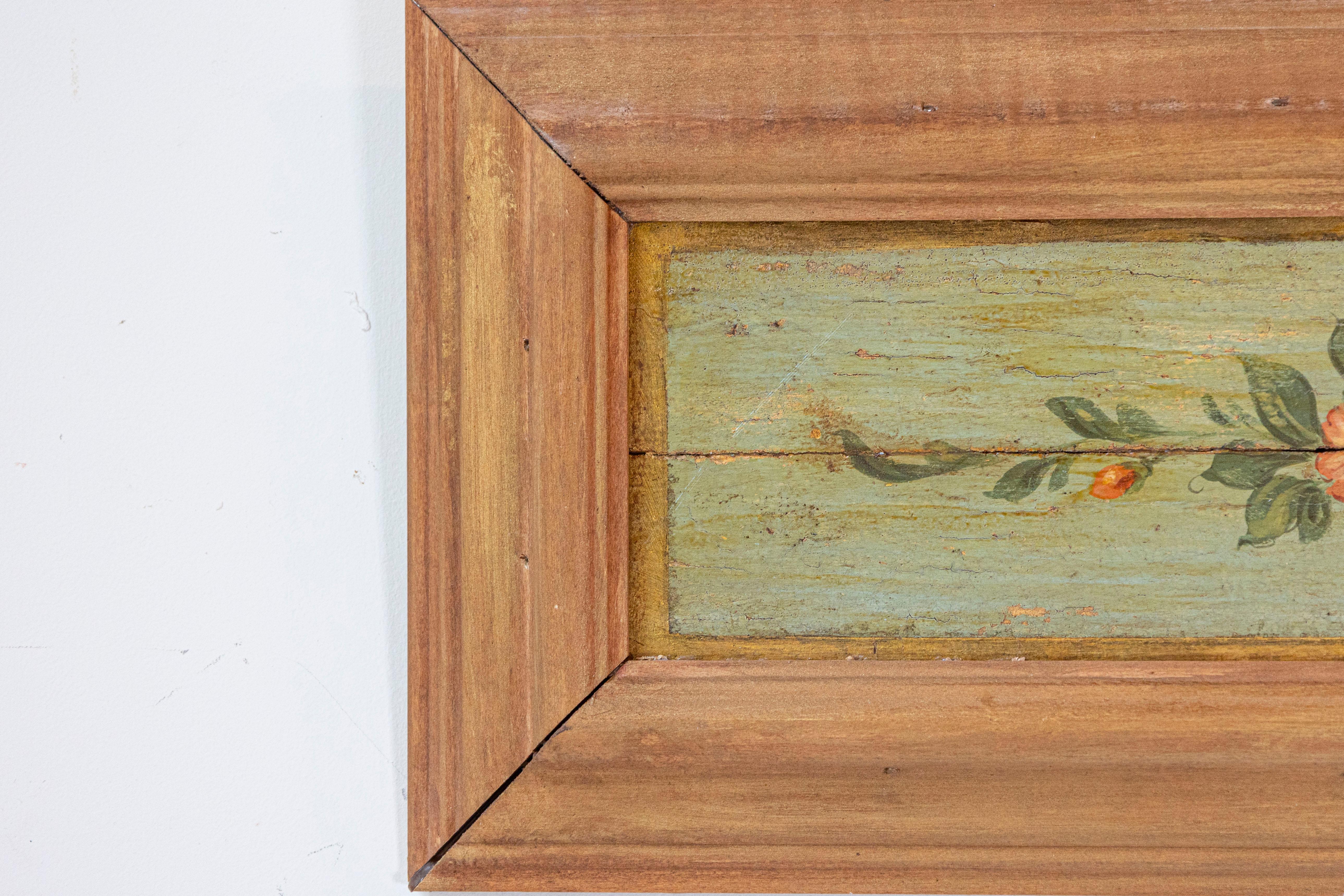 Pareja de paneles decorativos pintados con motivos florales del siglo XIX con marcos nuevos envejecidos Provincial francés en venta
