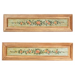 Coppia di pannelli decorativi dipinti con motivi floreali del XIX secolo con cornici nuove e rovinate