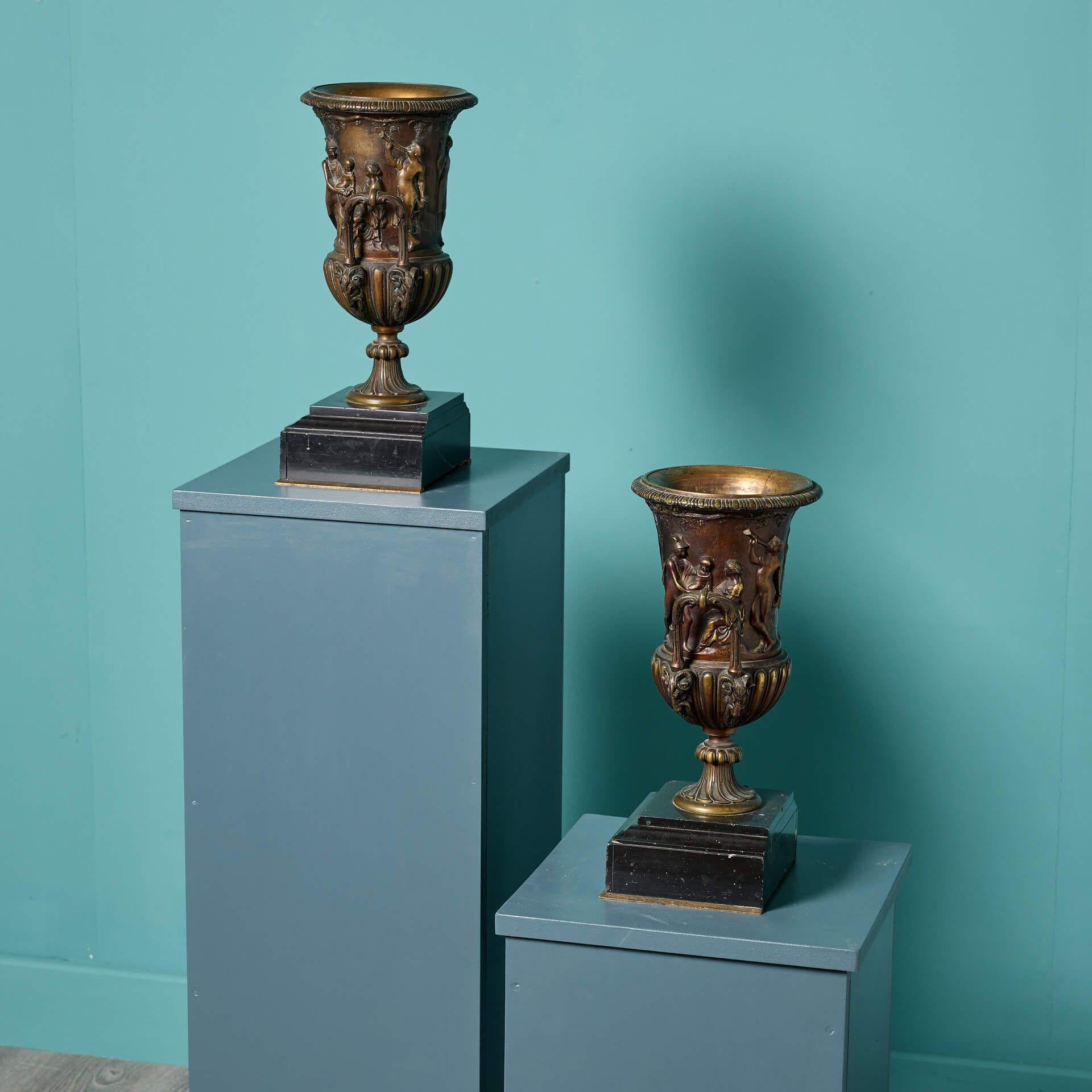 Pair of Decorative Antique Bronze Medici Style Urns For Sale 1