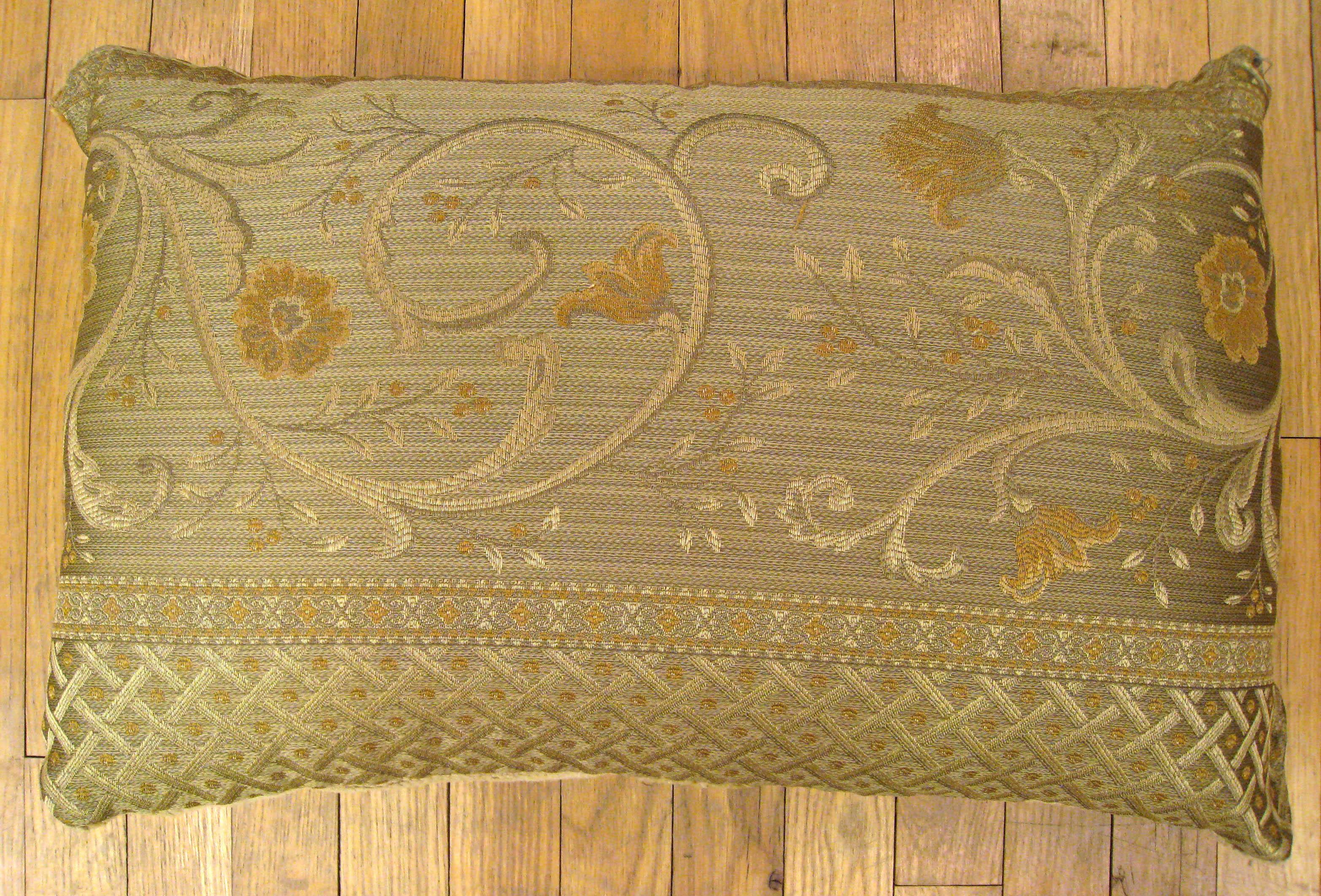 Wool Pair of Decorative Antique European Savonnerie Carpet Pillows with Floral Design