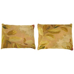 Pair of Decorative Antique French Aubusson Carpet Pillows