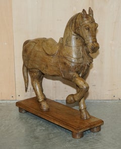Pair of Decorative Antique Hand Carved Wooden Statues of a Lovely Horses