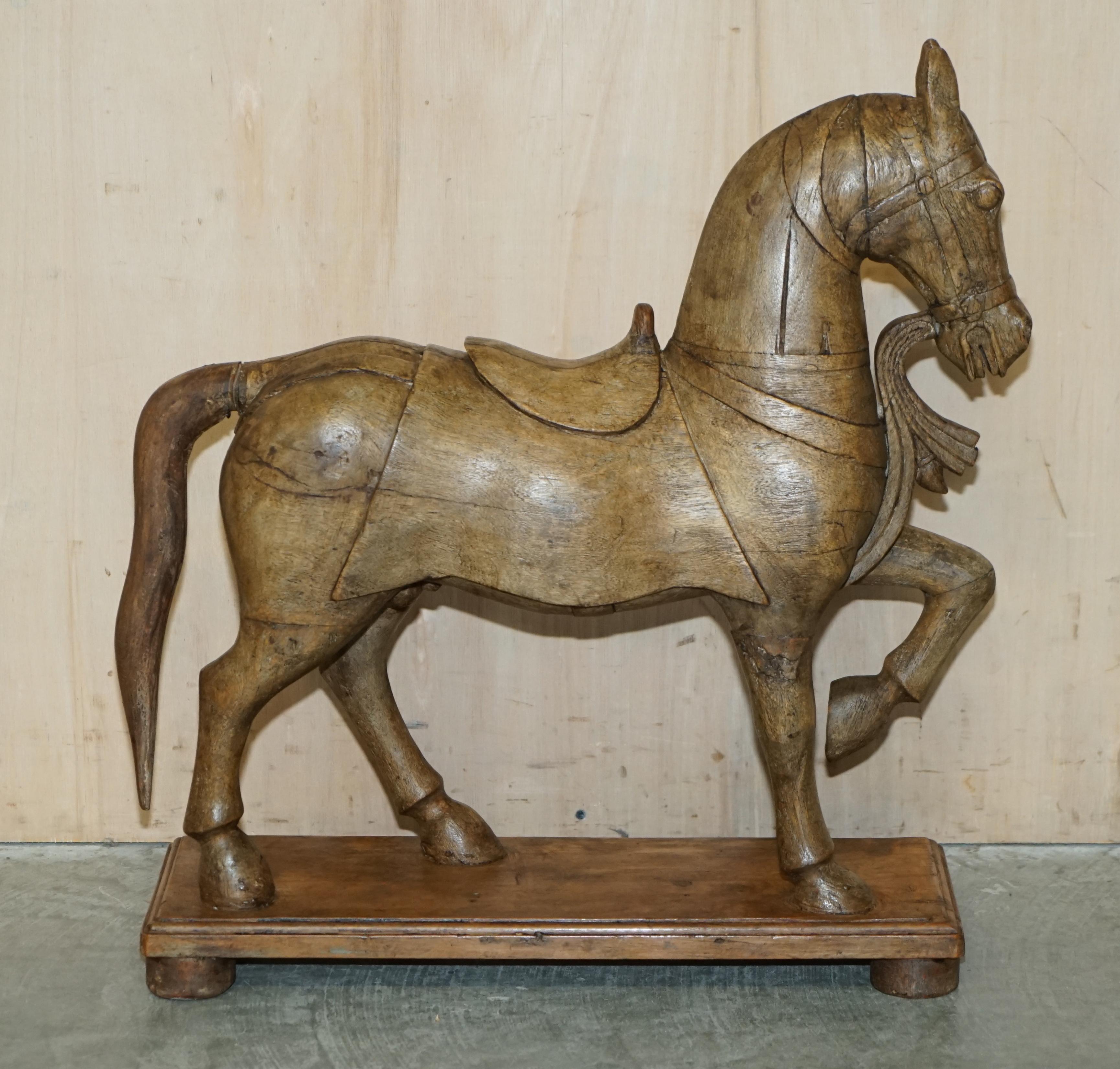 Pair of Decorative Antique Hand Carved Wooden Statues of a Lovely Horses For Sale 13