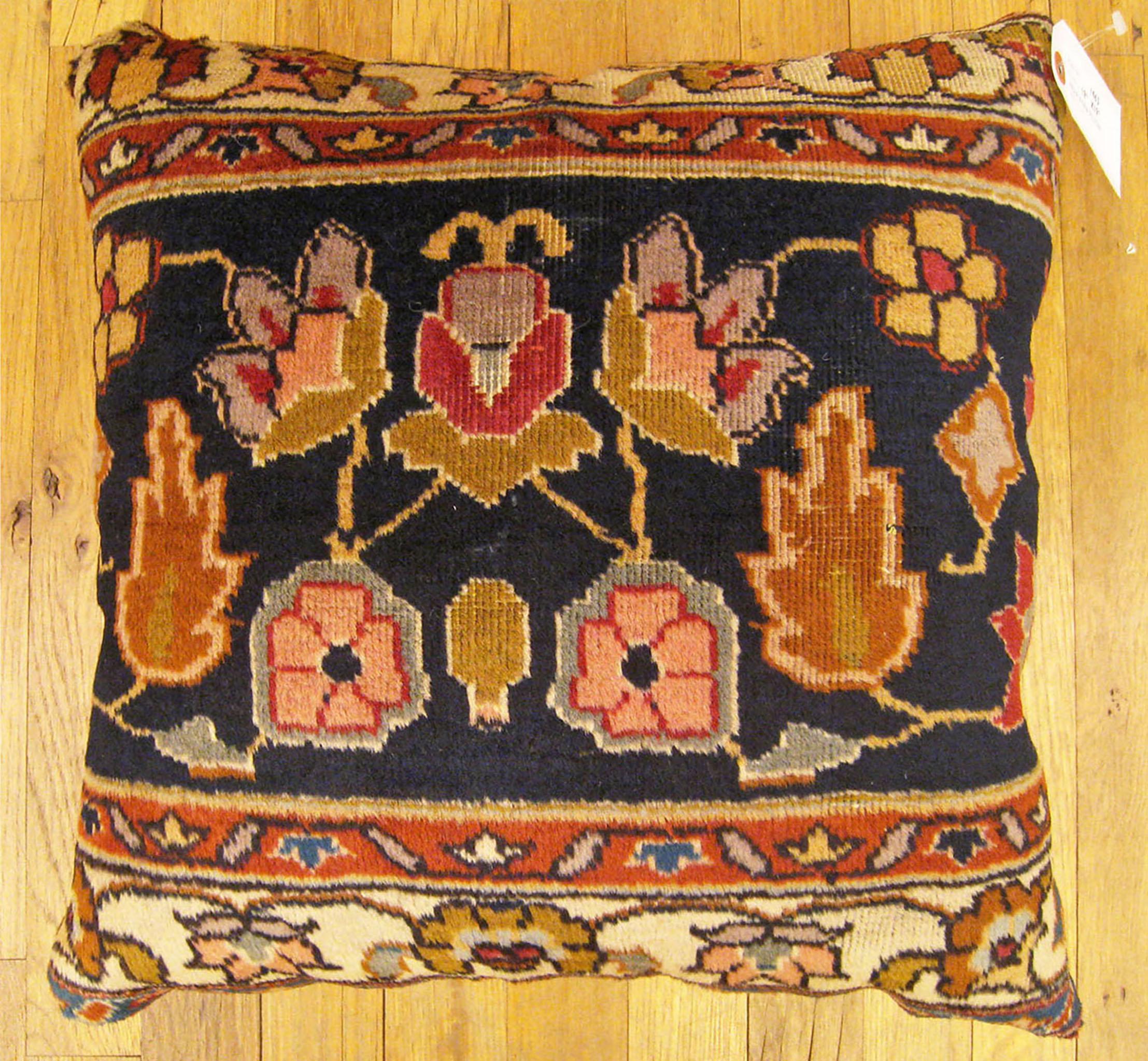Pair of Decorative Antique Indian Agra Rug Pillows with Floral Elements For Sale 4