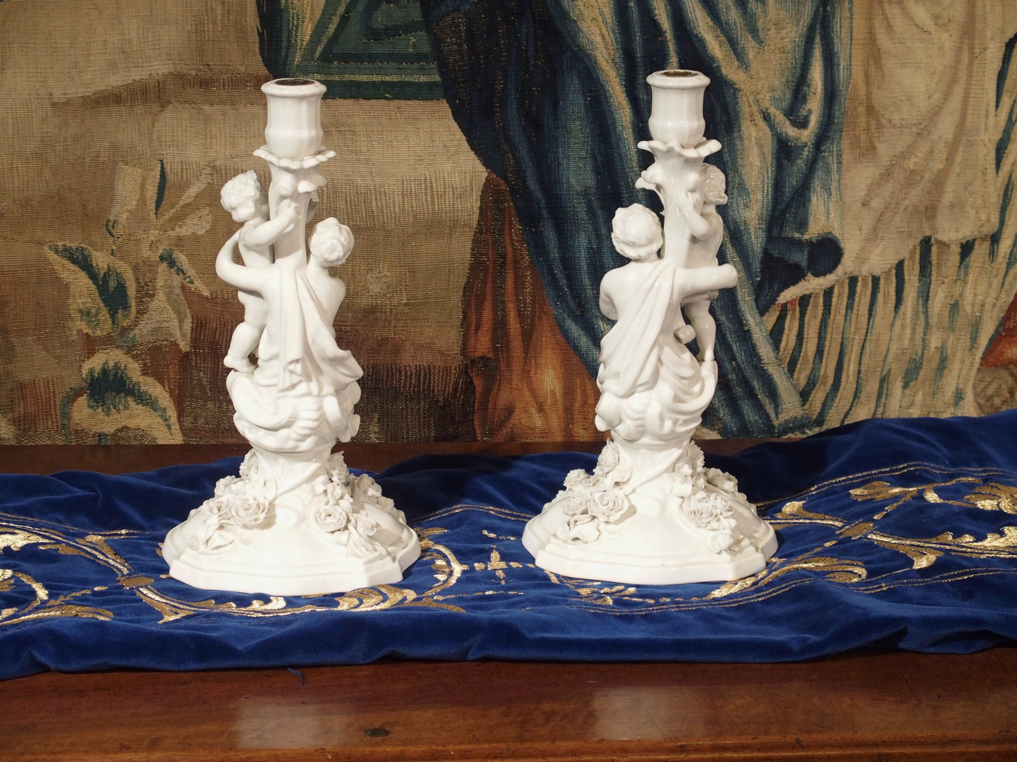 Pair of Decorative Antique Porcelain Candlestick Holders from Germany 10