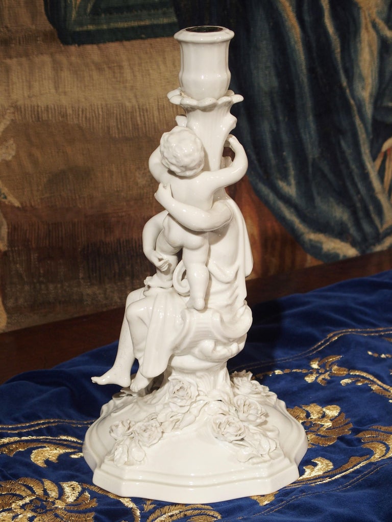 Pair of Decorative Antique Porcelain Candlestick Holders from Germany